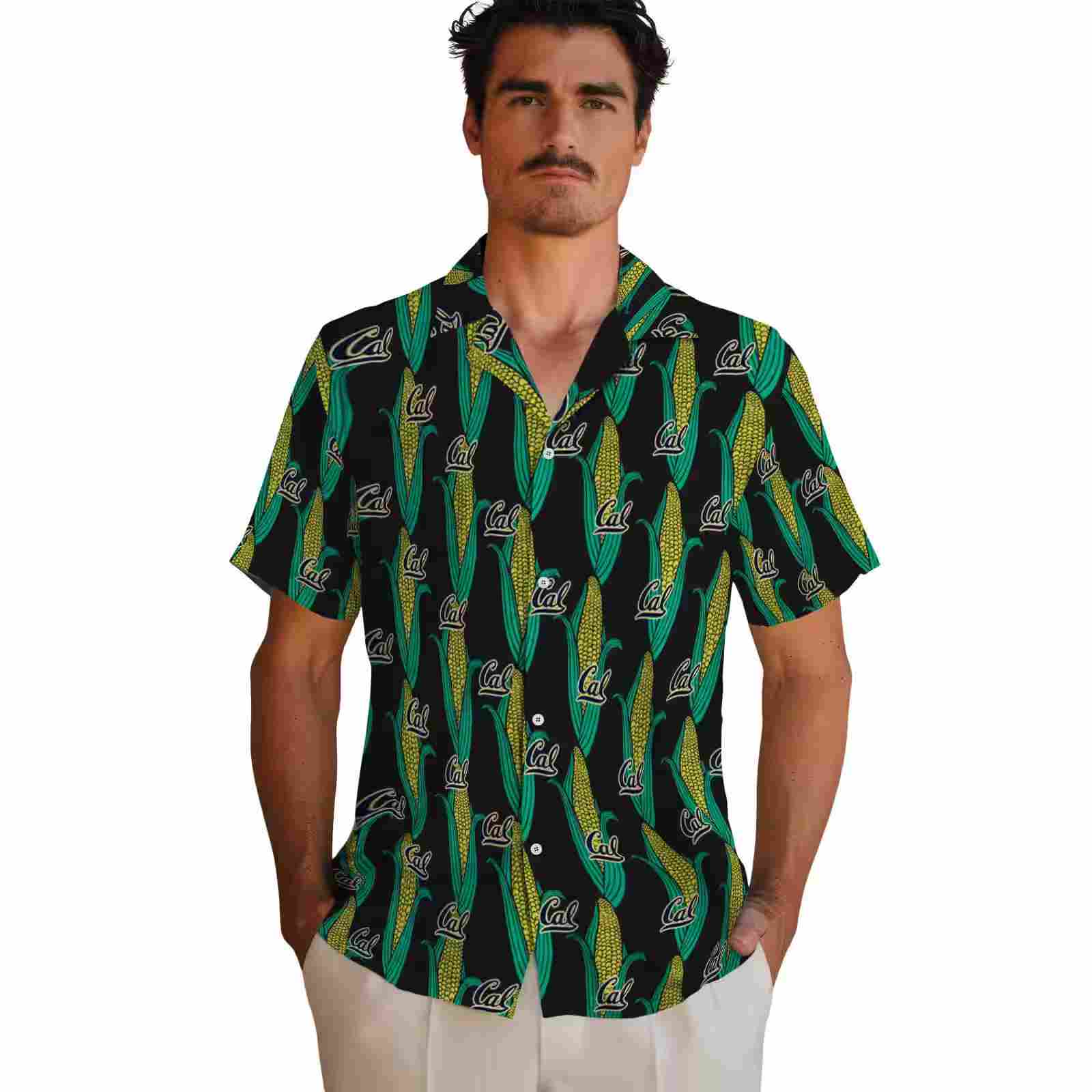 california golden bears corn motifs black green hawaiian shirt fashion forward