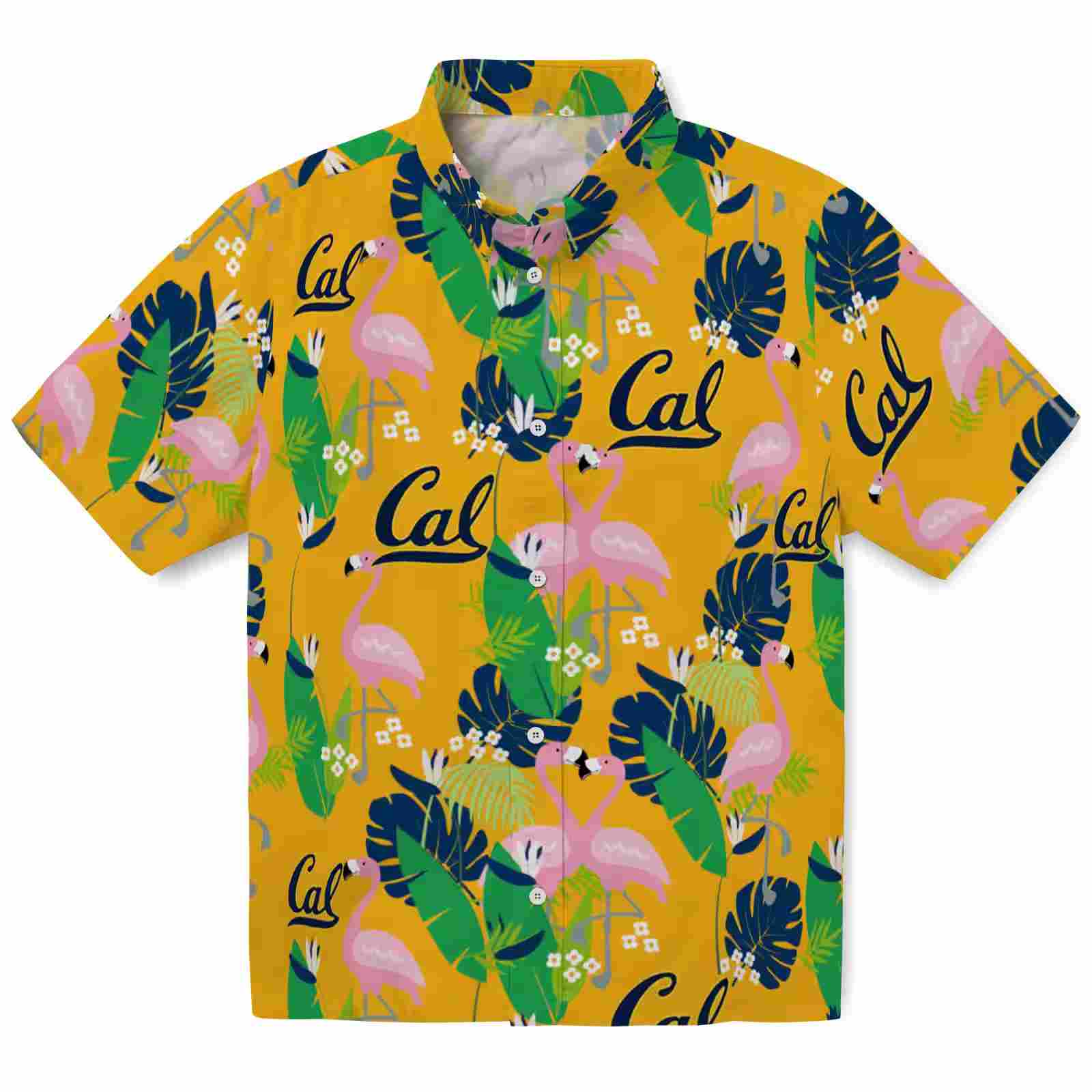 California Golden Bears Flamingo Foliage Blue Green Hawaiian Shirt