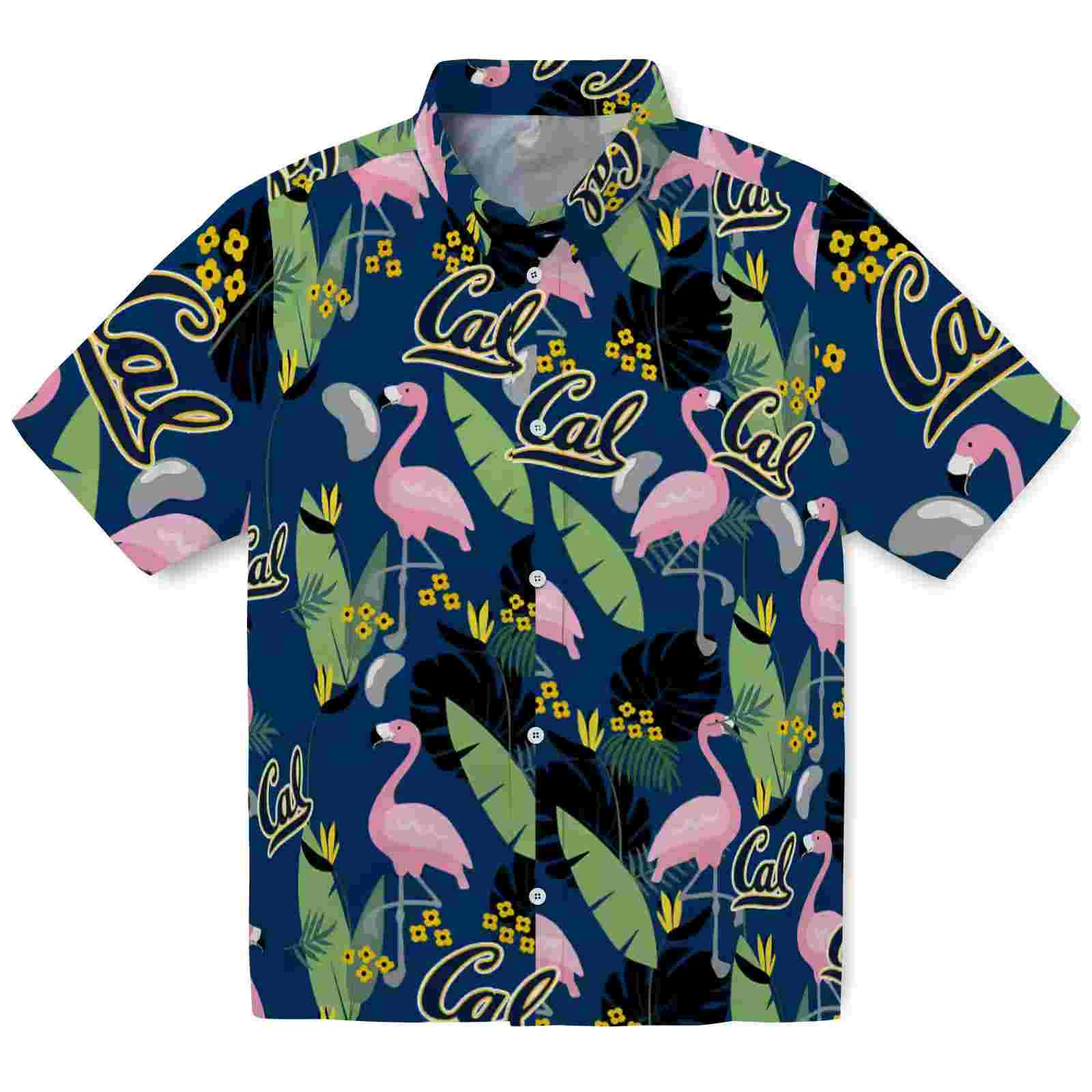 California Golden Bears Flamingo Leaves Blue Hawaiian Shirt