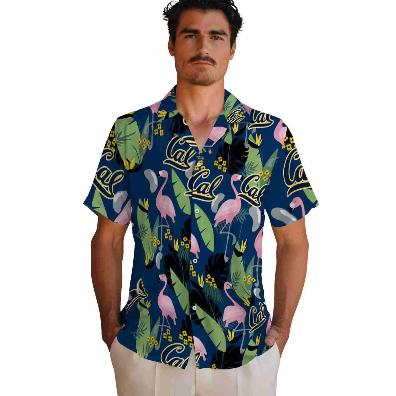 california golden bears flamingo leaves blue hawaiian shirt fashion forward