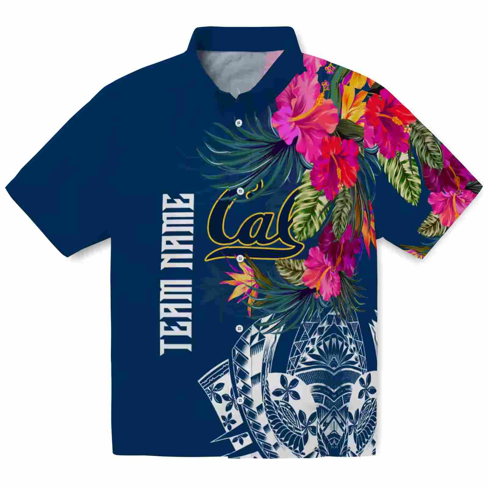 California Golden Bears Floral Polynesian Blue Hawaiian Shirt