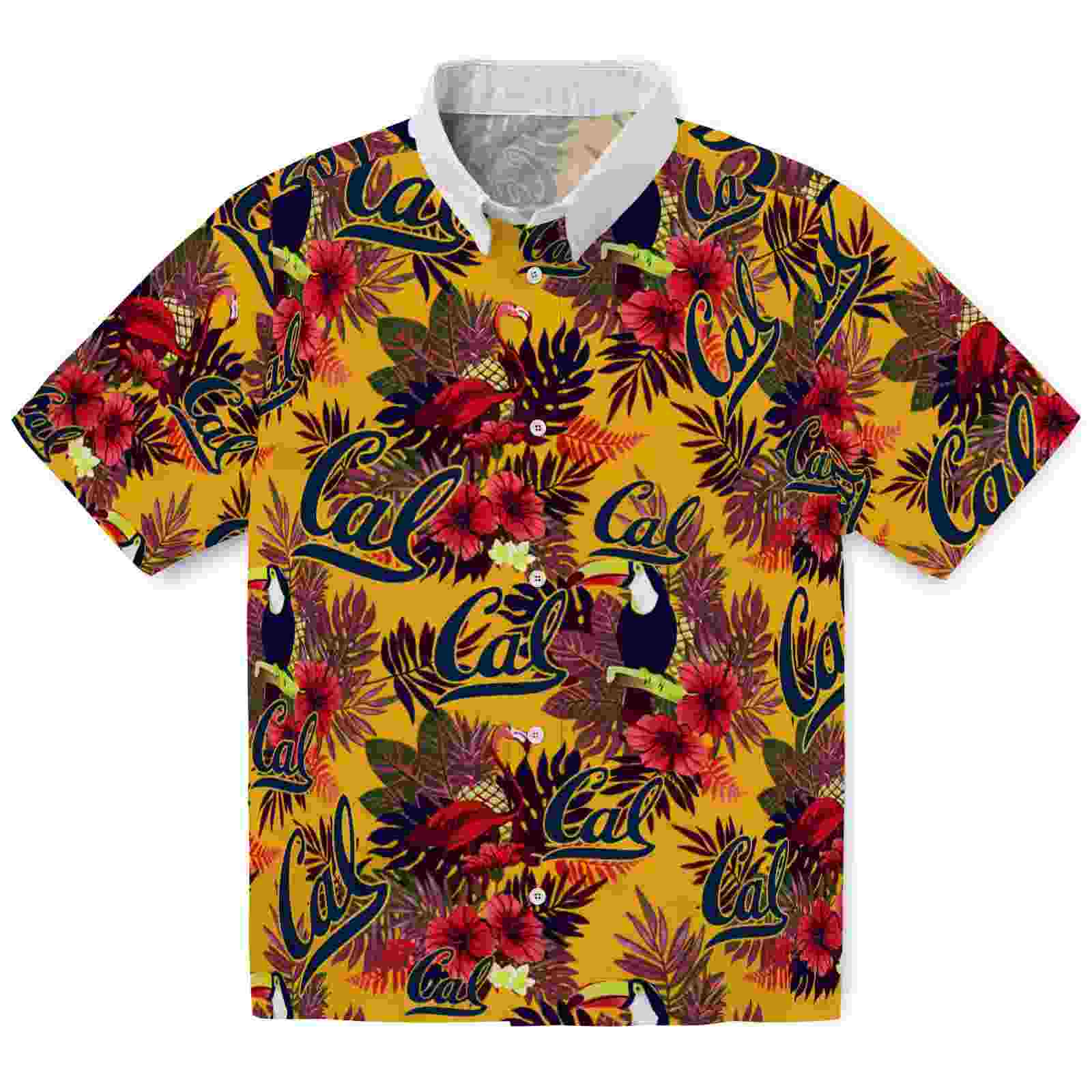 California Golden Bears Floral Toucan Blue Red Hawaiian Shirt