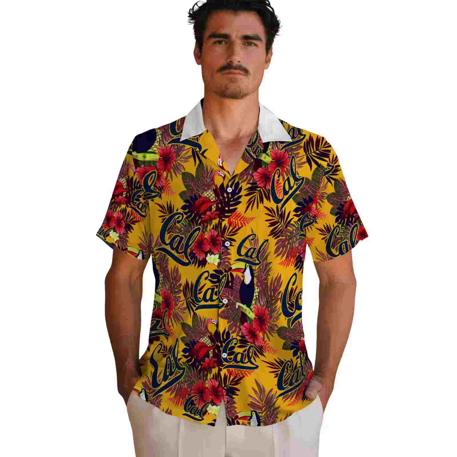 california golden bears floral toucan blue red hawaiian shirt fashion forward