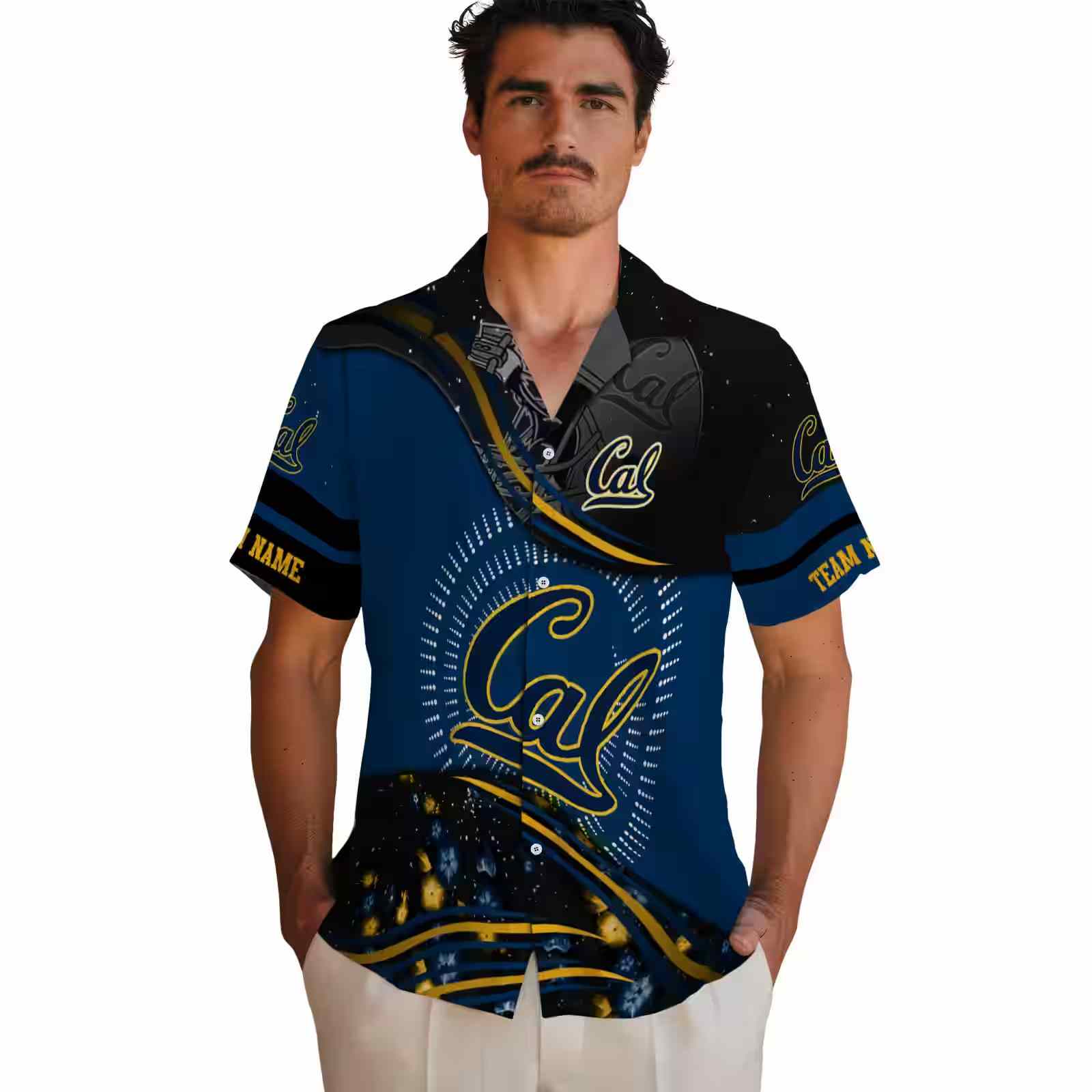 california golden bears football wave blue black hawaiian shirt fashion forward