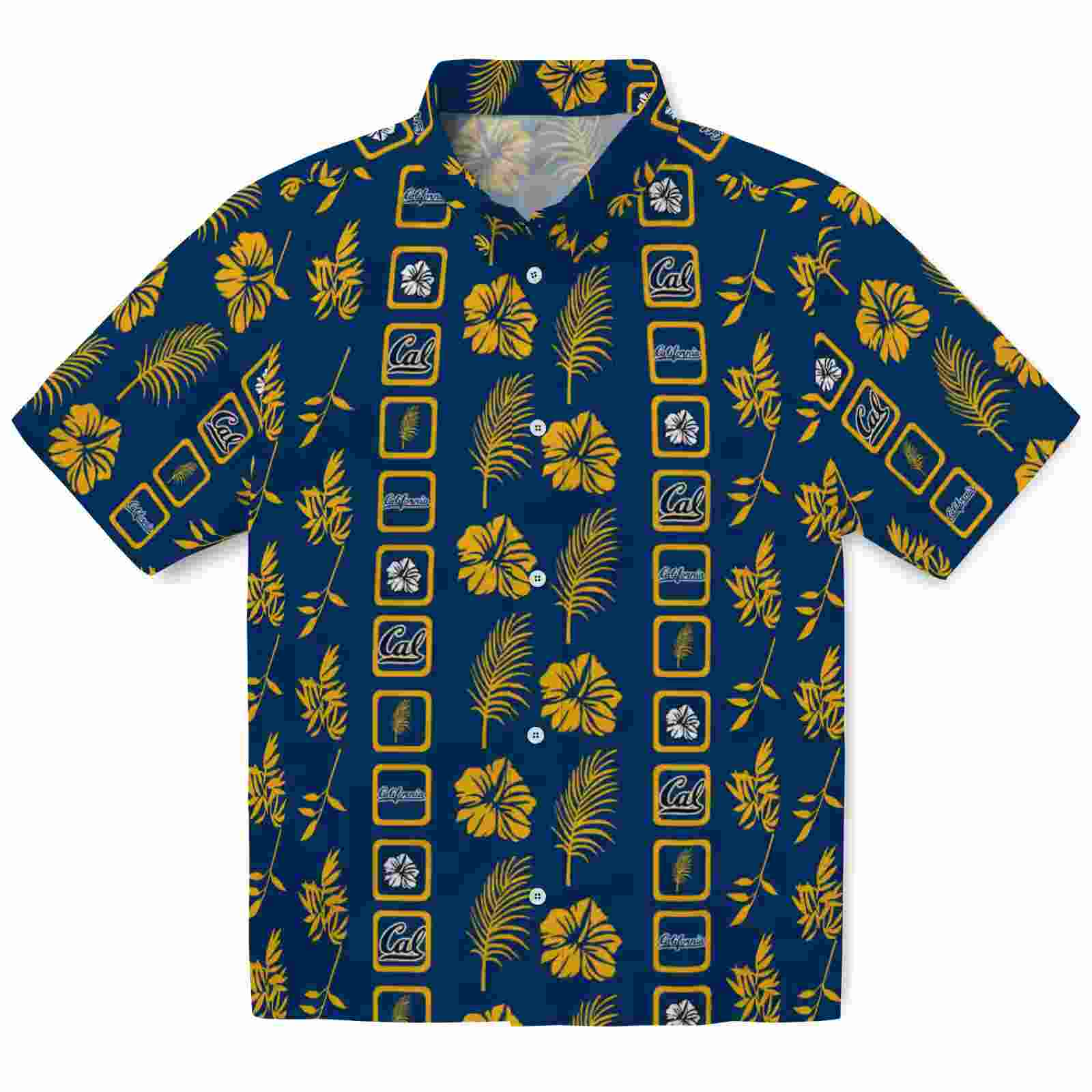 California Golden Bears Framed Floral Blue Hawaiian Shirt