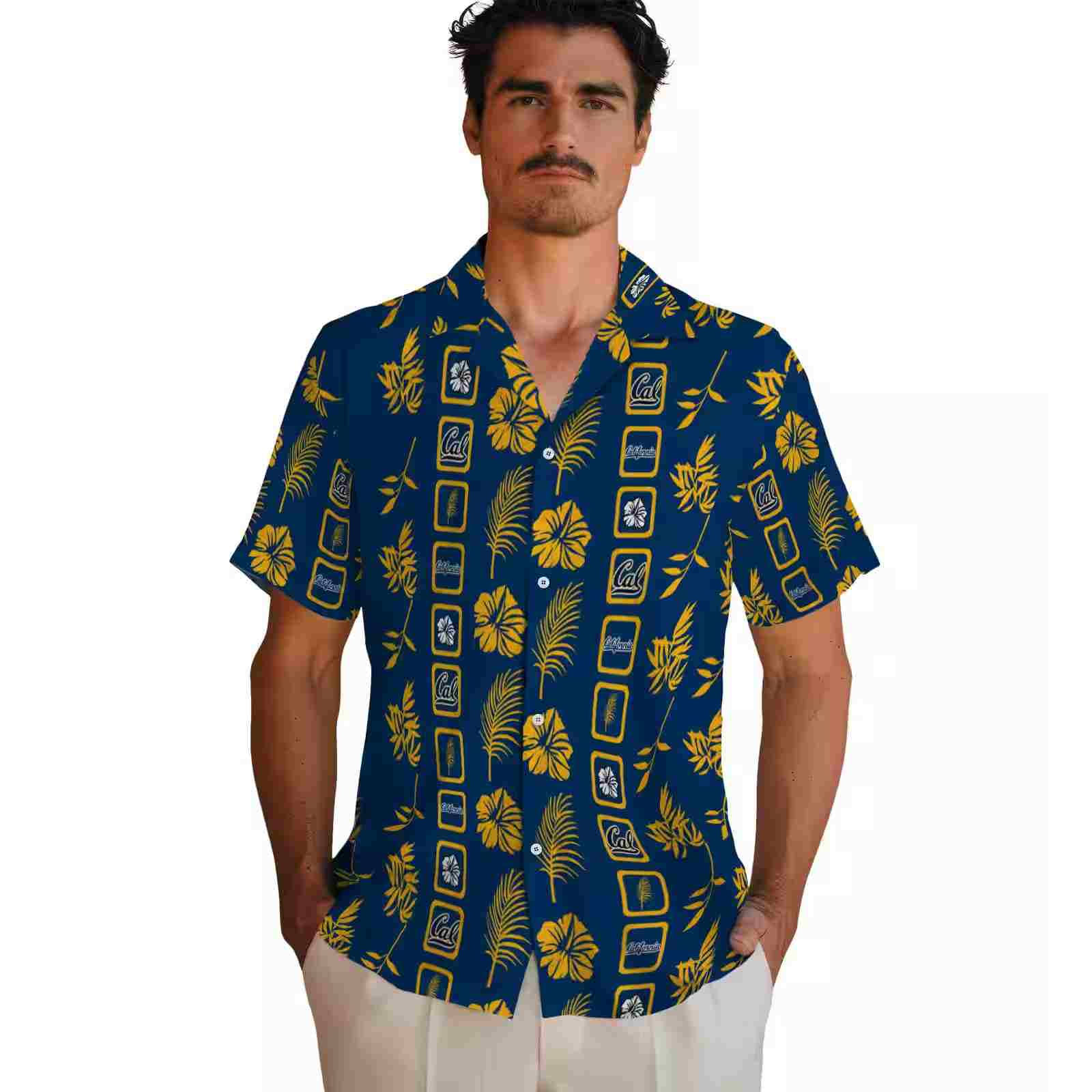 california golden bears framed floral blue hawaiian shirt fashion forward