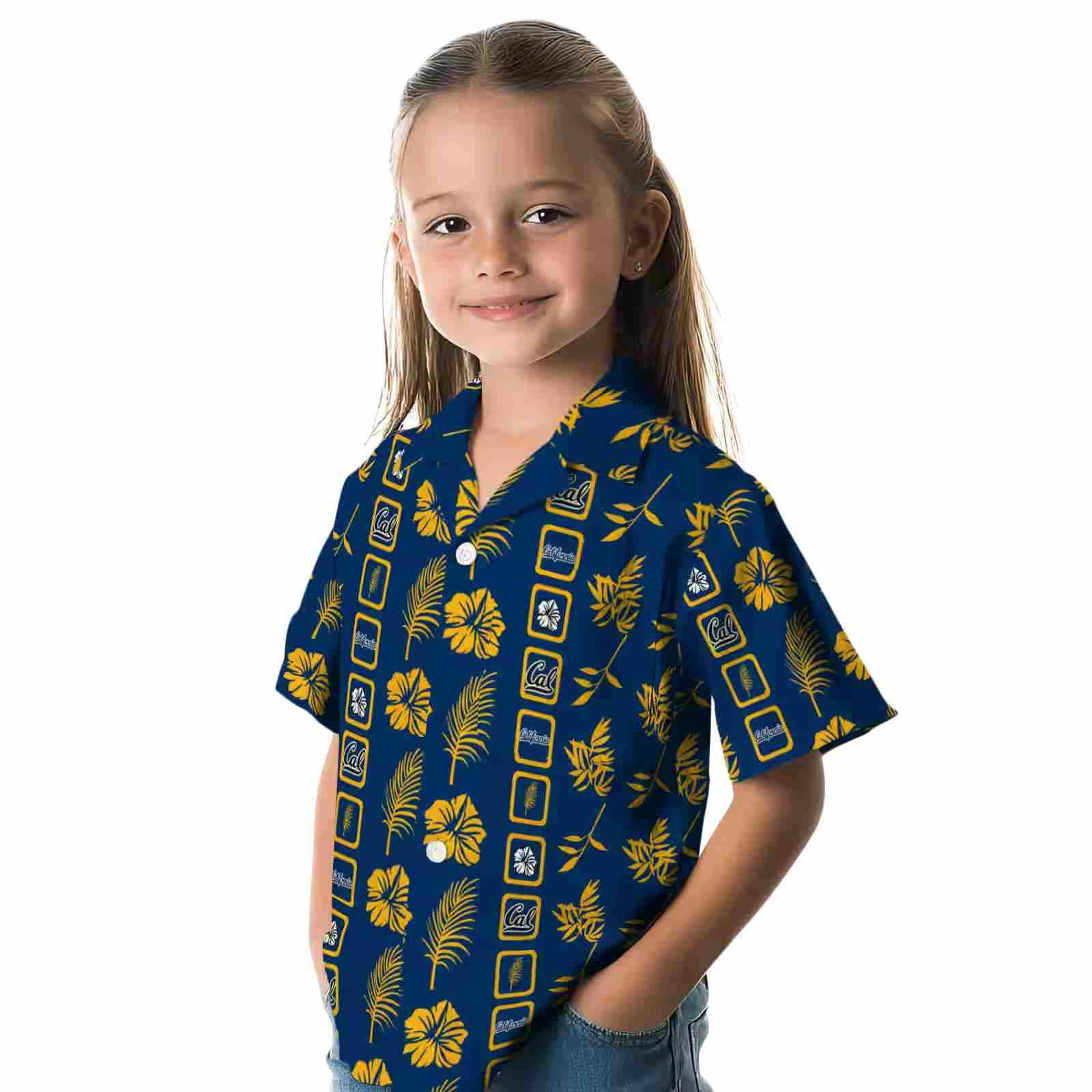 california golden bears framed floral blue hawaiian shirt premium grade