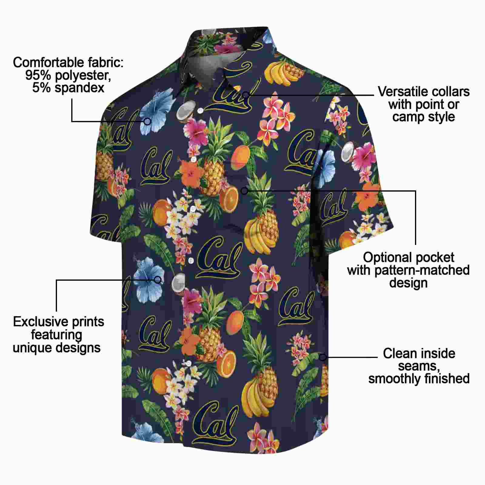 california golden bears hibiscus and fruit navy blue hawaiian shirt new arrival