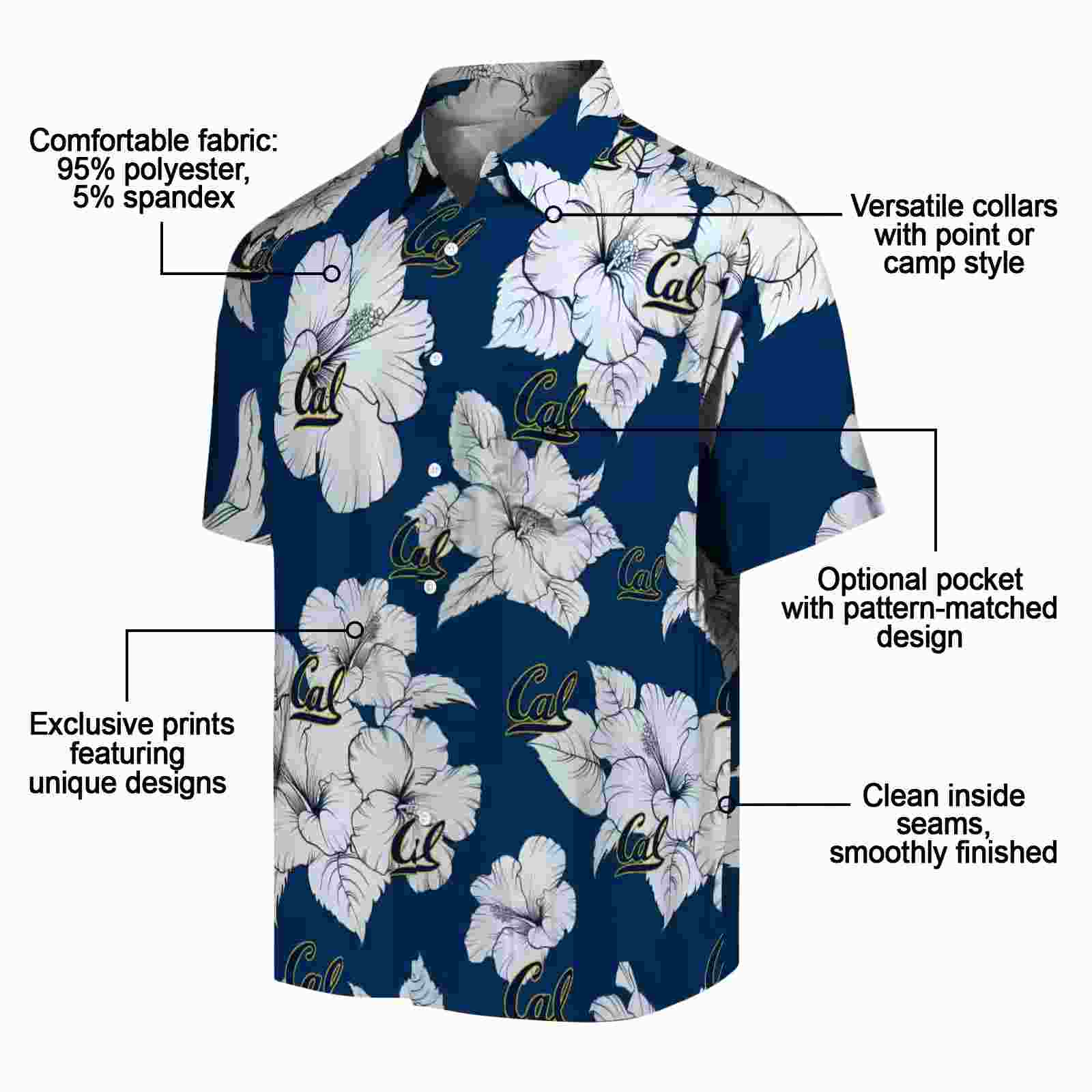 california golden bears hibiscus blooms blue white hawaiian shirt new arrival