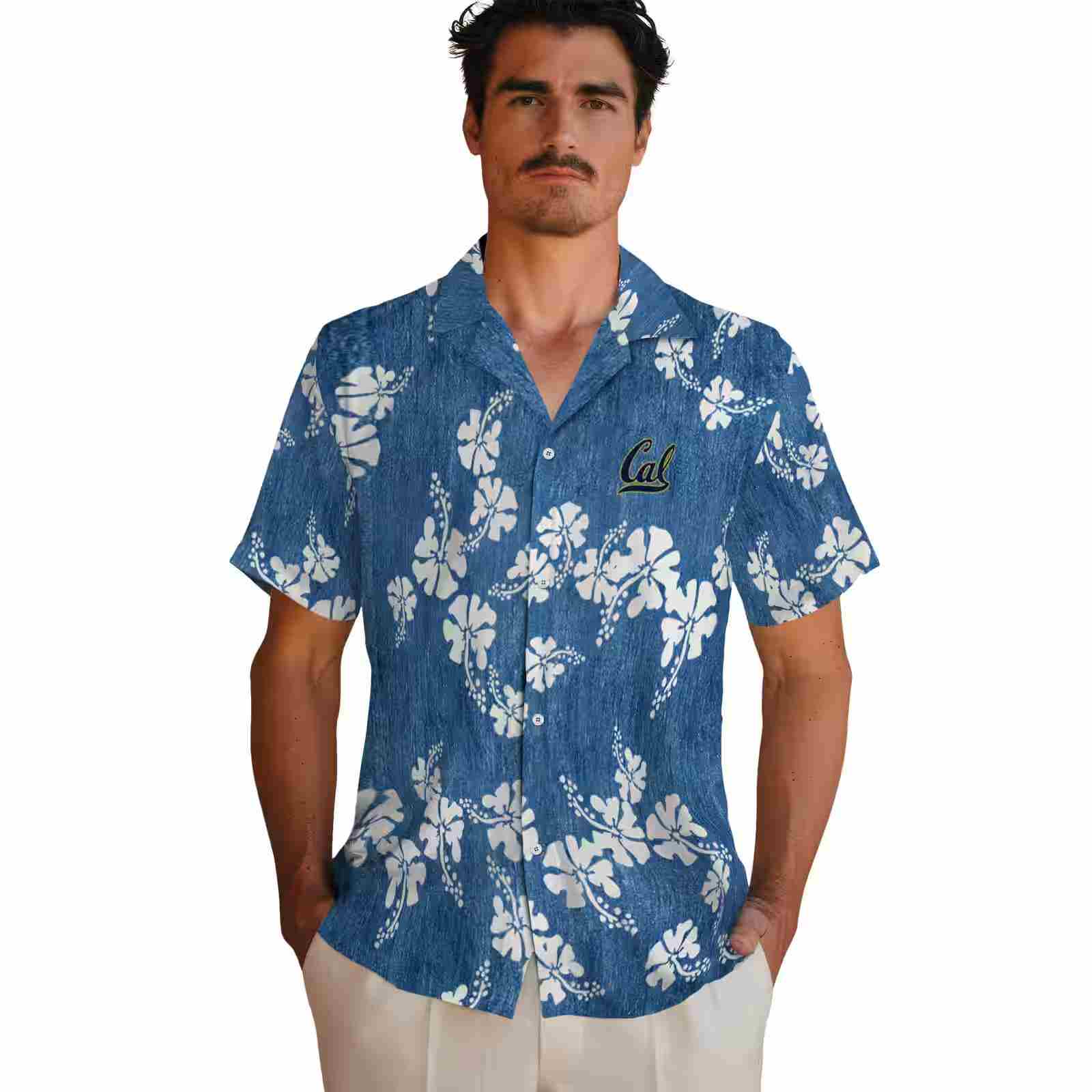 california golden bears hibiscus clusters blue hawaiian shirt fashion forward