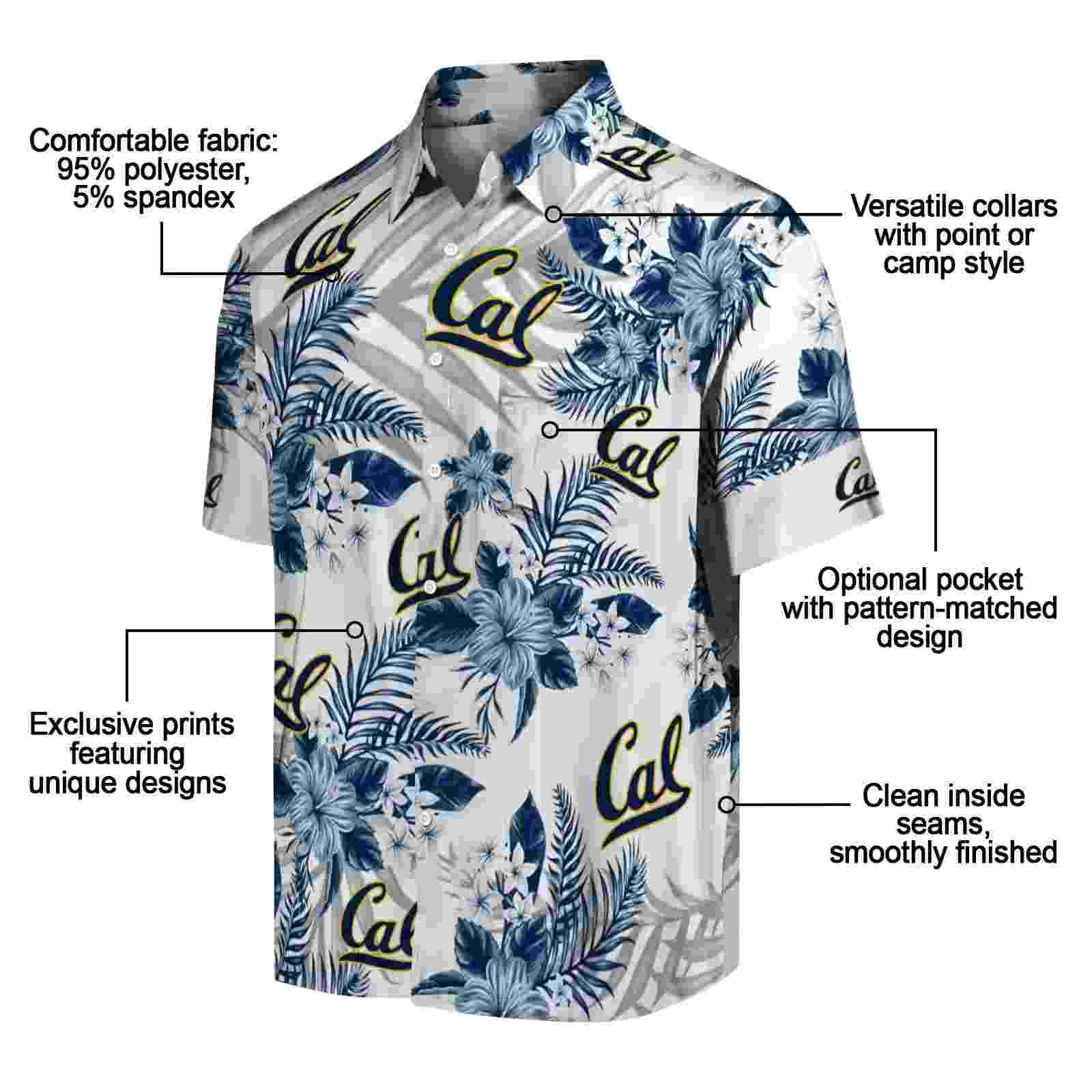 california golden bears hibiscus palm leaves blue white hawaiian shirt new arrival