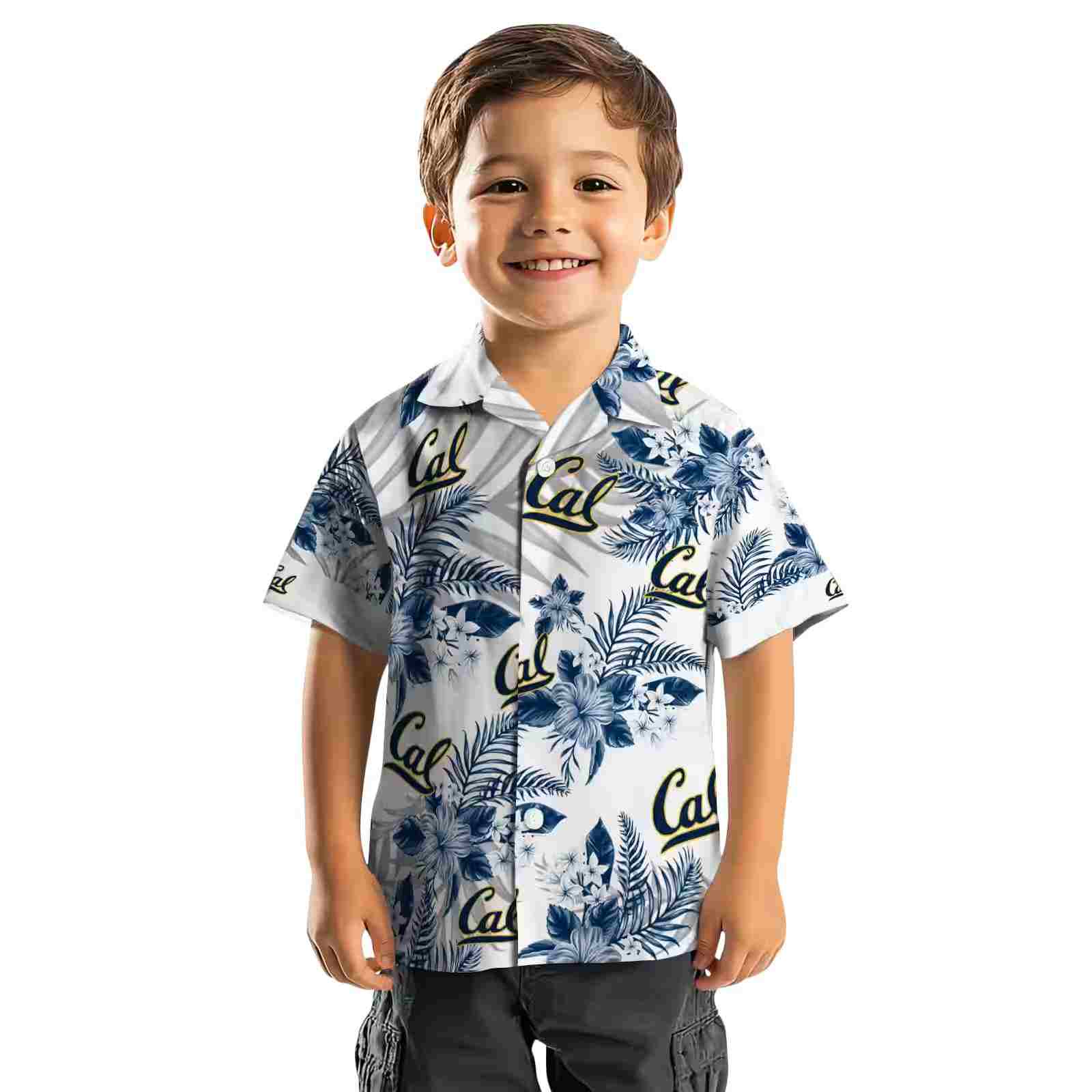 california golden bears hibiscus palm leaves blue white hawaiian shirt top rated