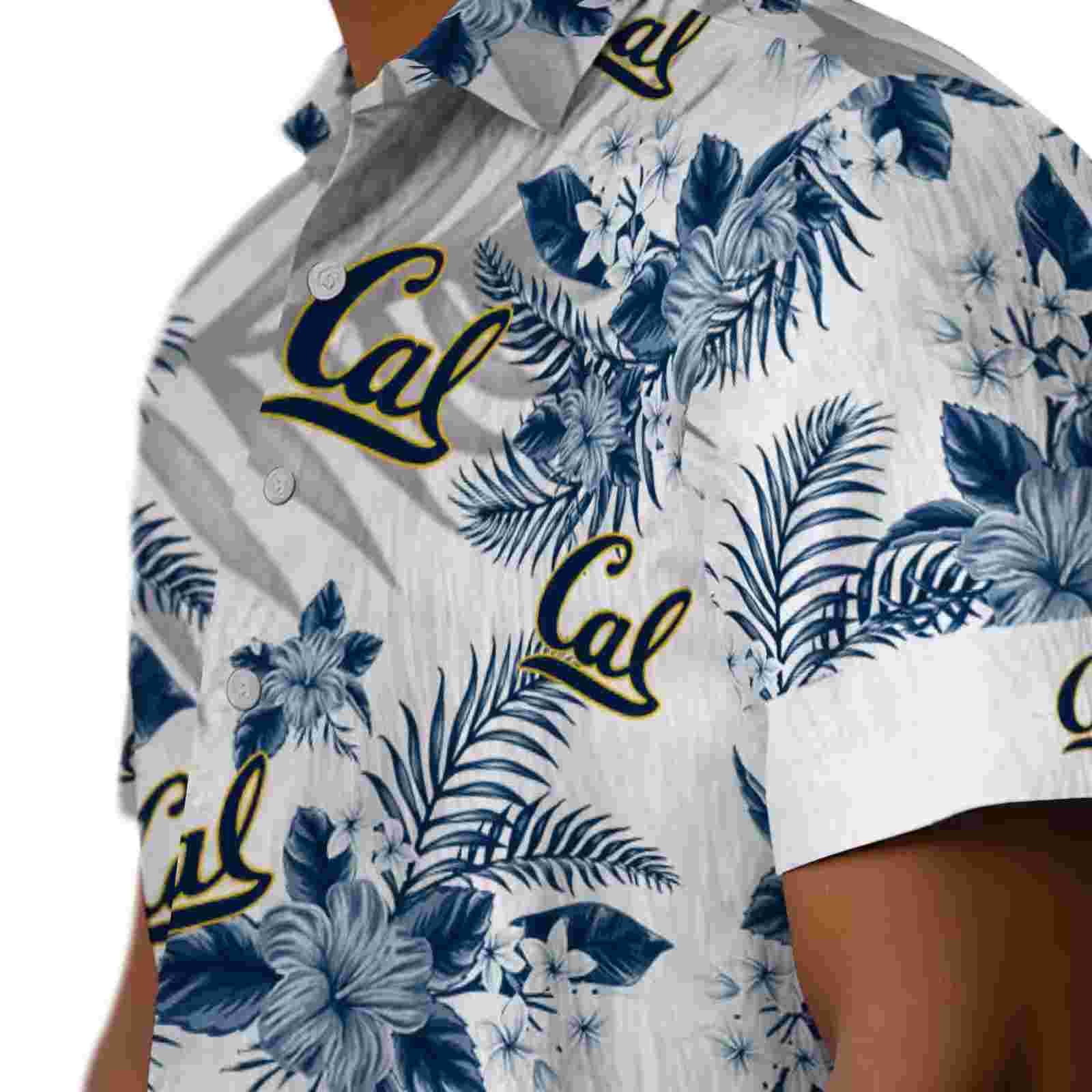 california golden bears hibiscus palm leaves blue white hawaiian shirt trendy