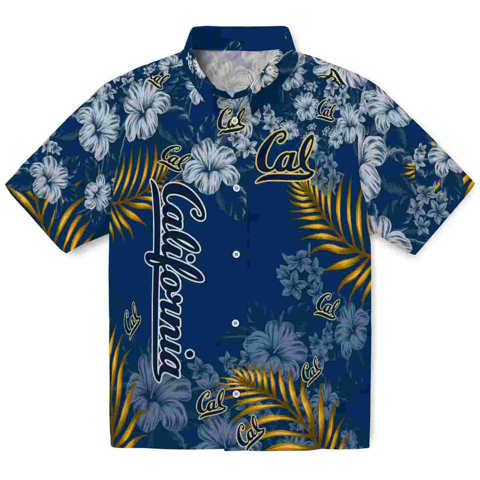 California Golden Bears Hibiscus Print Blue Hawaiian Shirt