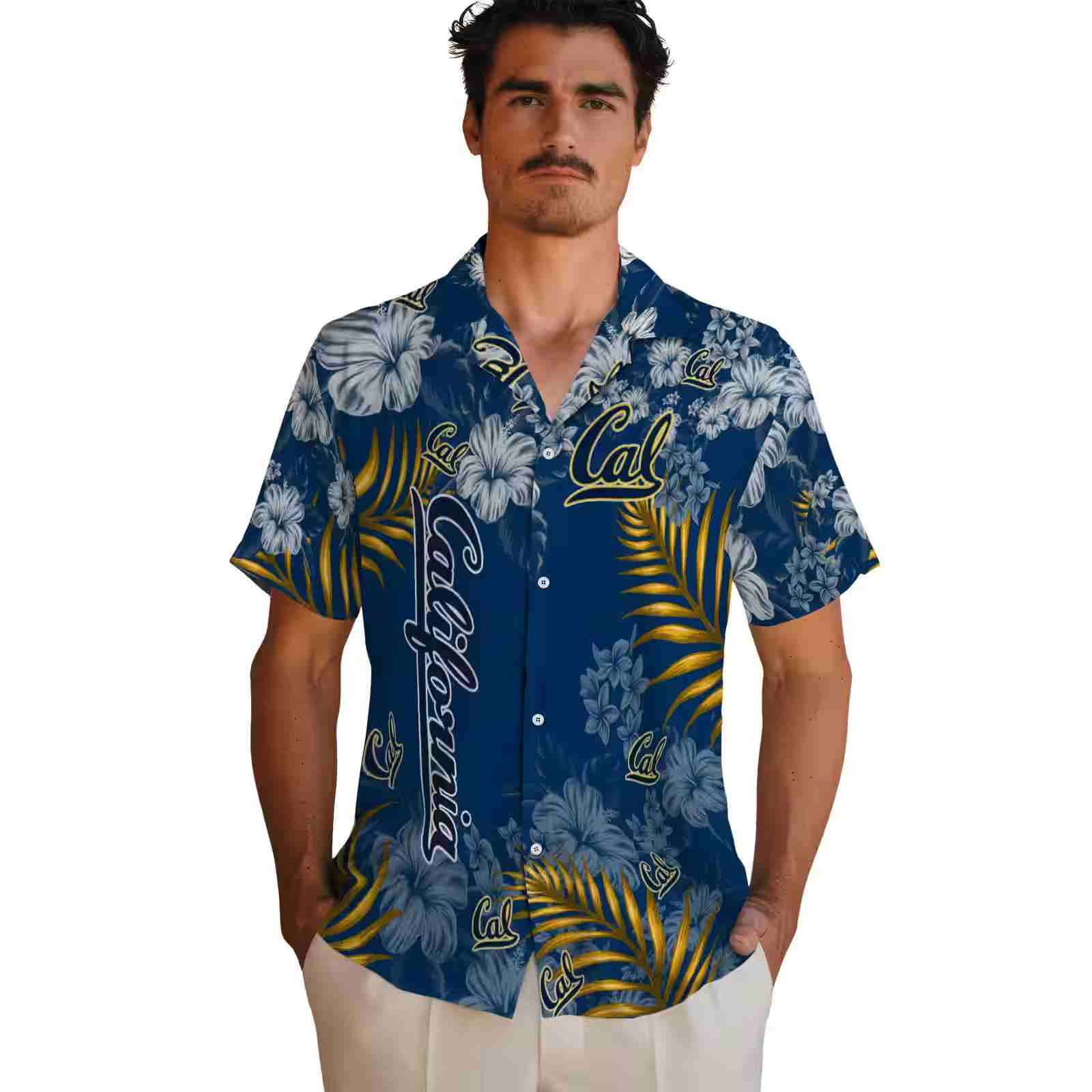 california golden bears hibiscus print blue hawaiian shirt fashion forward