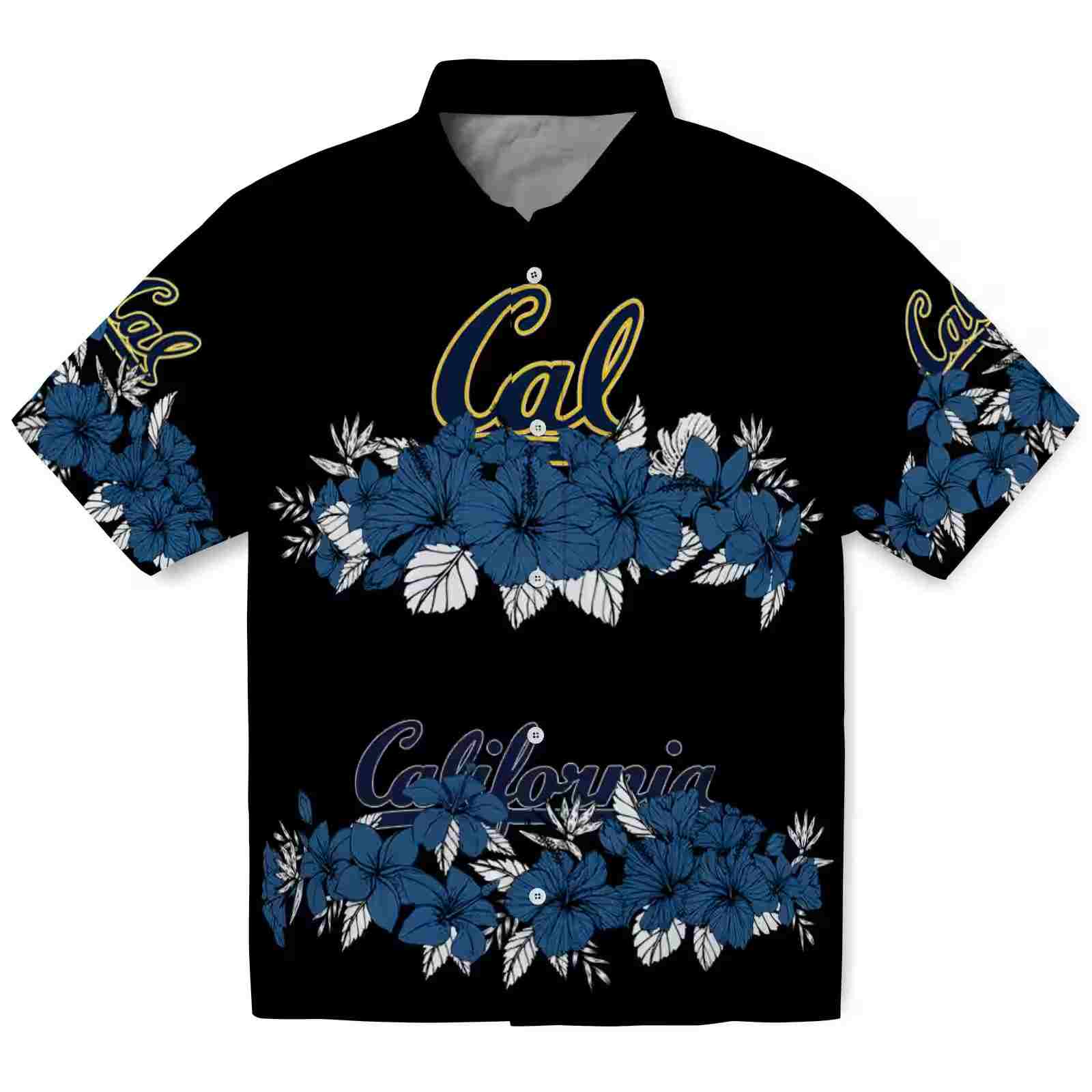 California Golden Bears Hibiscus Stripe Blue Black Hawaiian Shirt