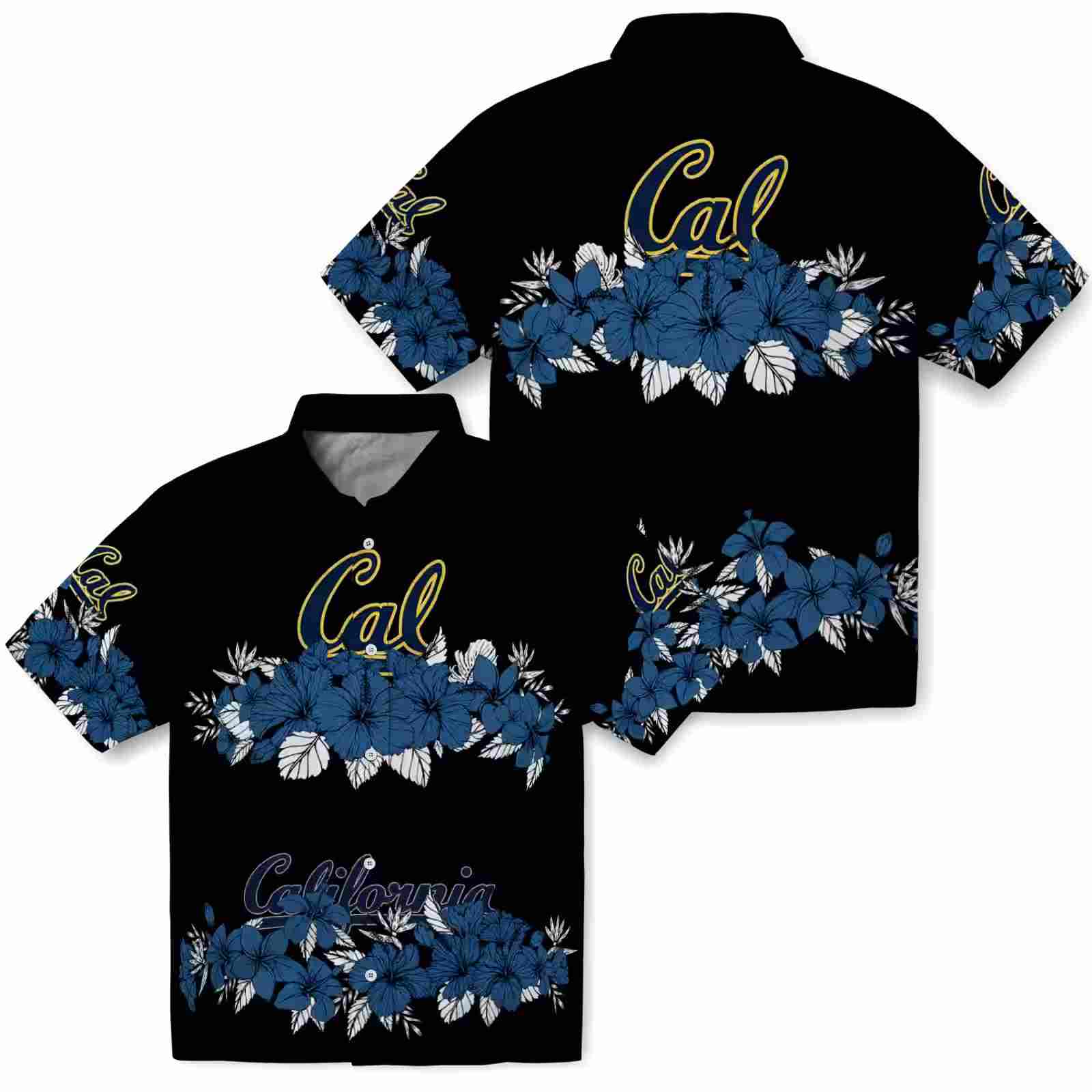 california golden bears hibiscus stripe blue black hawaiian shirt high quality