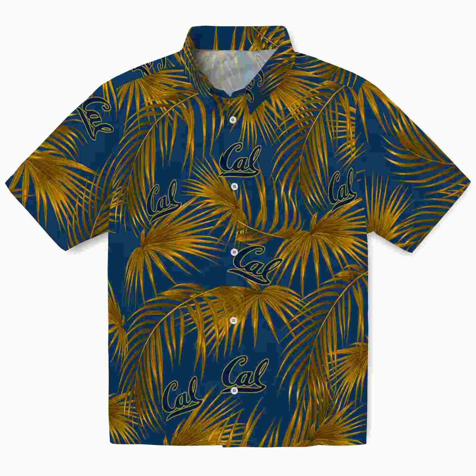 California Golden Bears Leafy Palms Blue Hawaiian Shirt