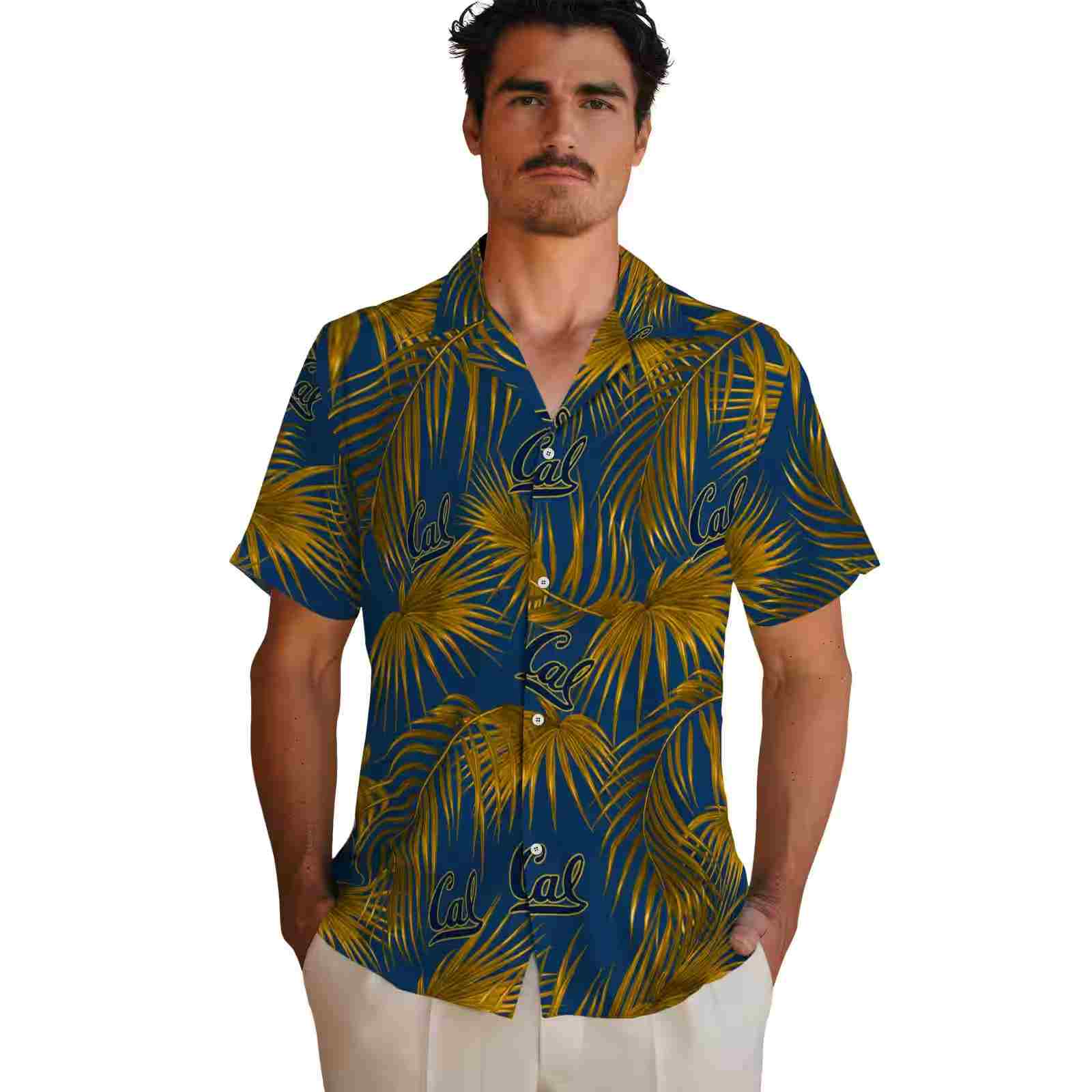 california golden bears leafy palms blue hawaiian shirt fashion forward