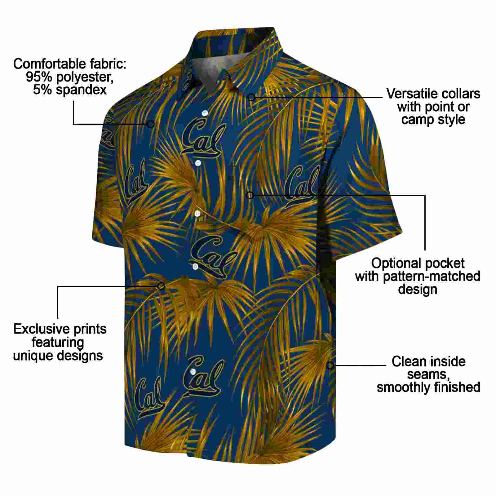 california golden bears leafy palms blue hawaiian shirt new arrival