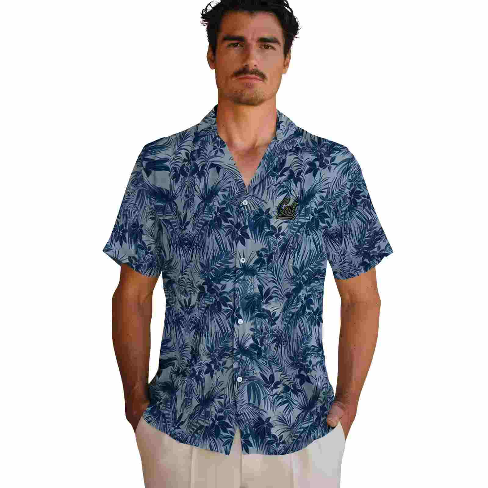 california golden bears leafy pattern blue hawaiian shirt fashion forward