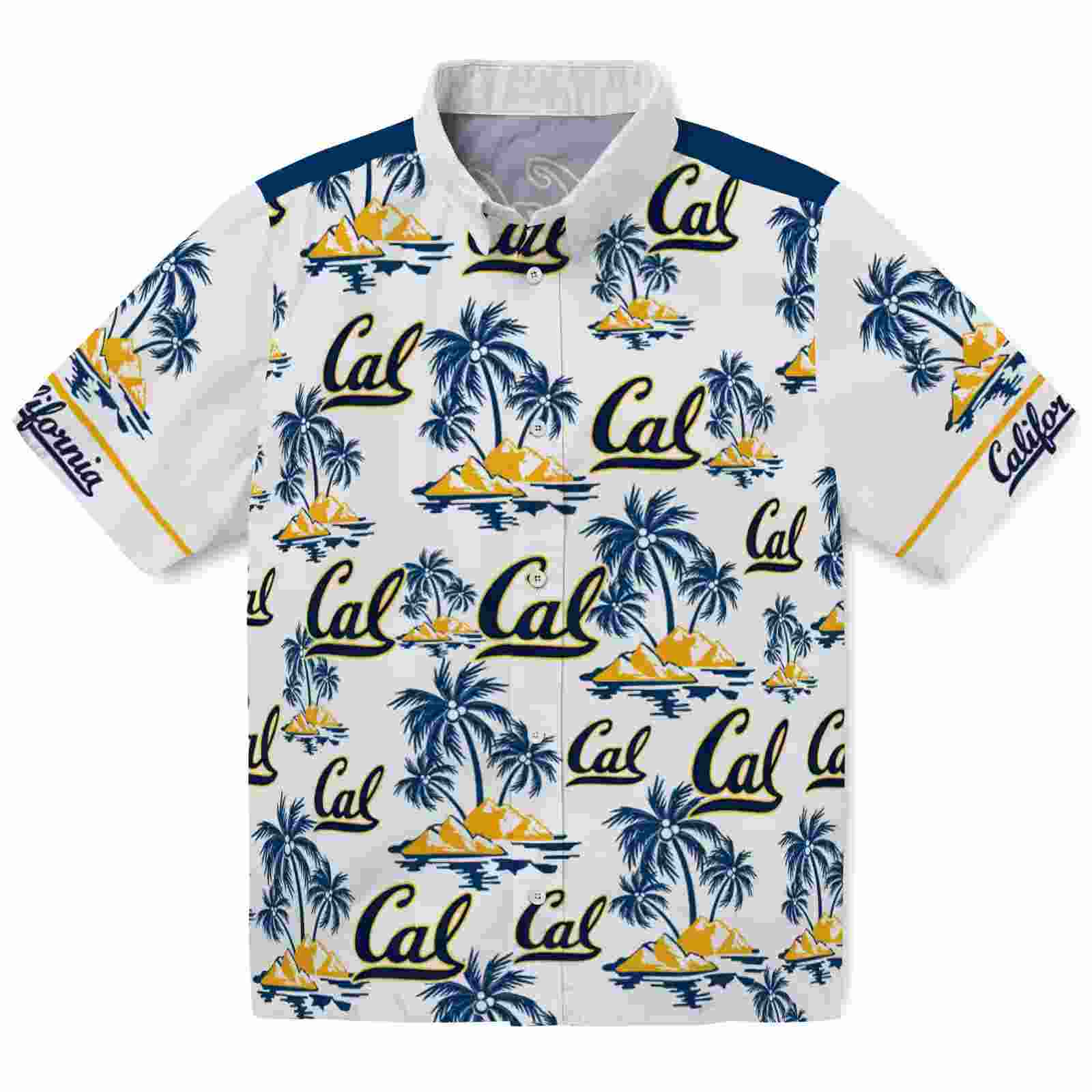 California Golden Bears Palm Island Print Blue White Hawaiian Shirt