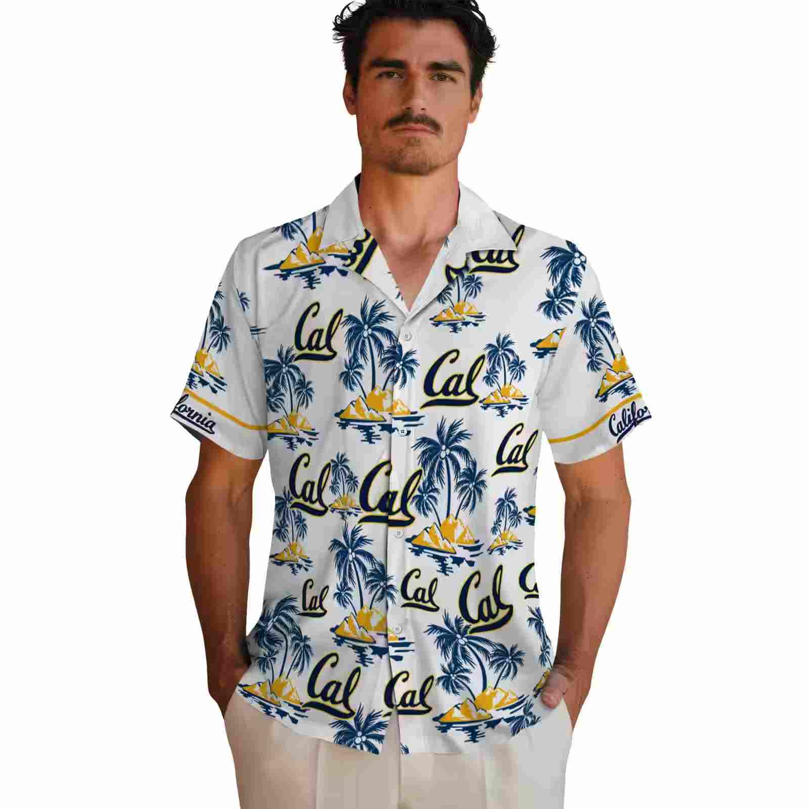 california golden bears palm island print blue white hawaiian shirt fashion forward