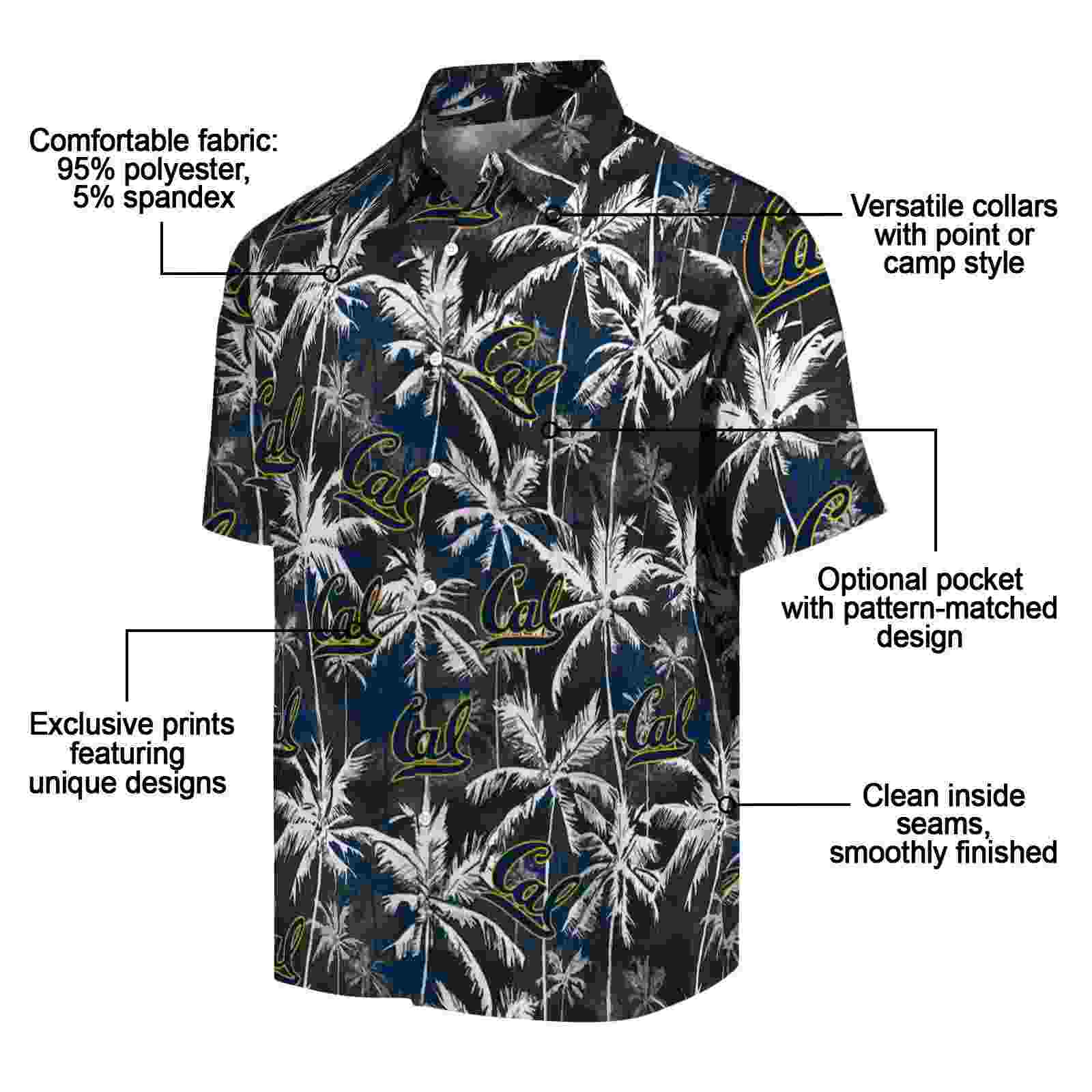 california golden bears palm pattern blue black hawaiian shirt new arrival