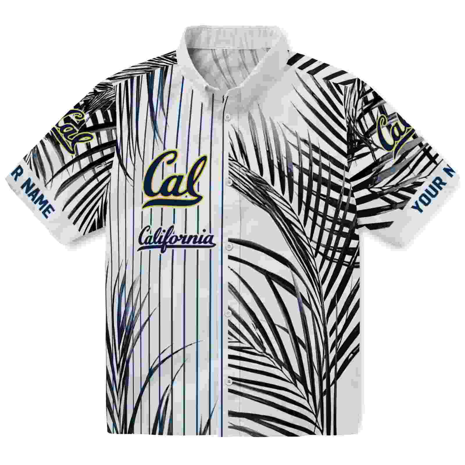 California Golden Bears Palm Stripes Blue Black White Hawaiian Shirt