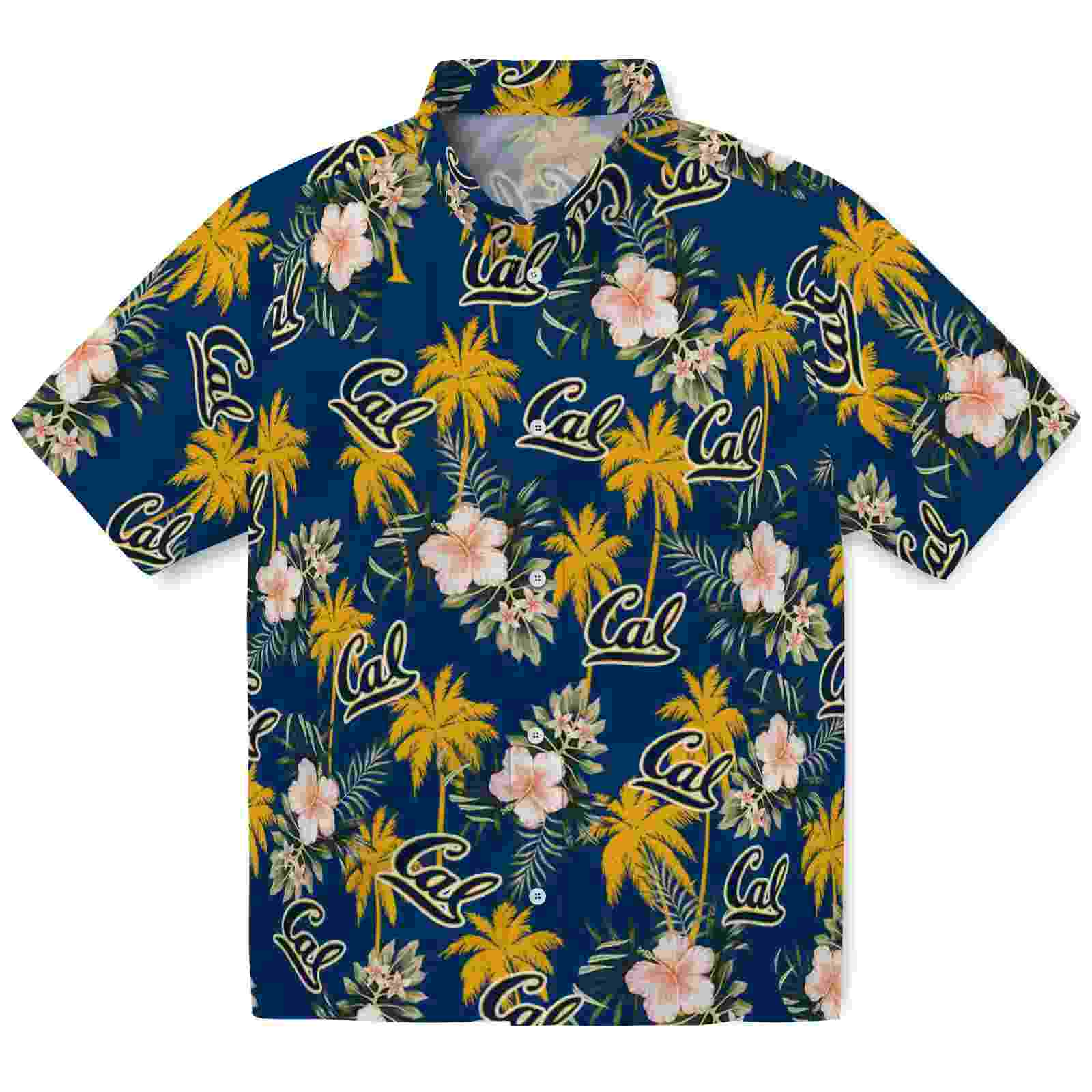 California Golden Bears Palm Tree Flower Blue Hawaiian Shirt