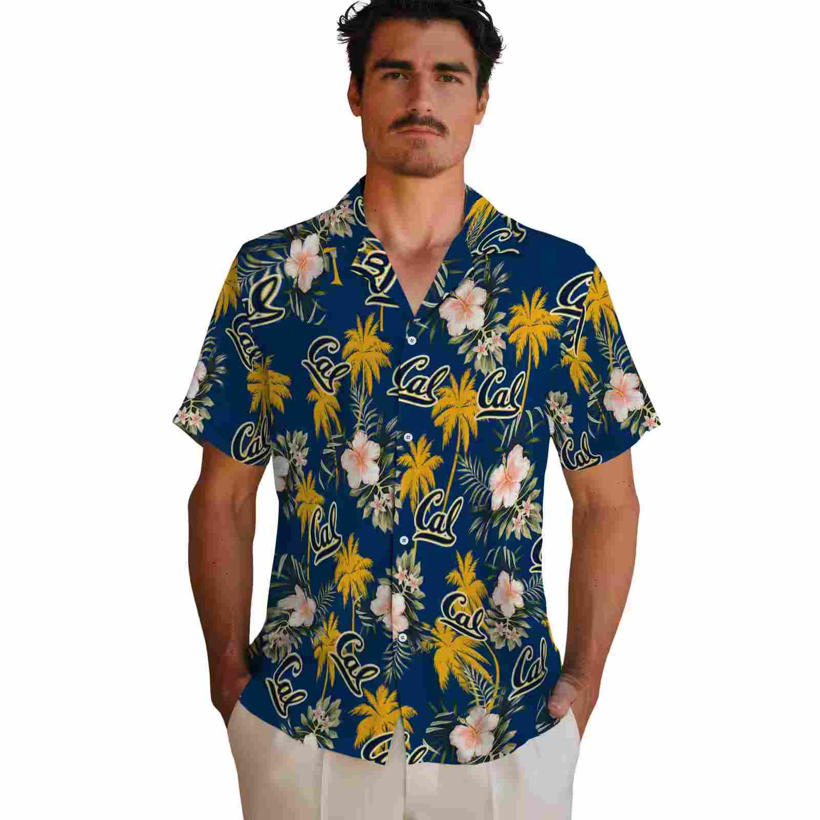 california golden bears palm tree flower blue hawaiian shirt fashion forward