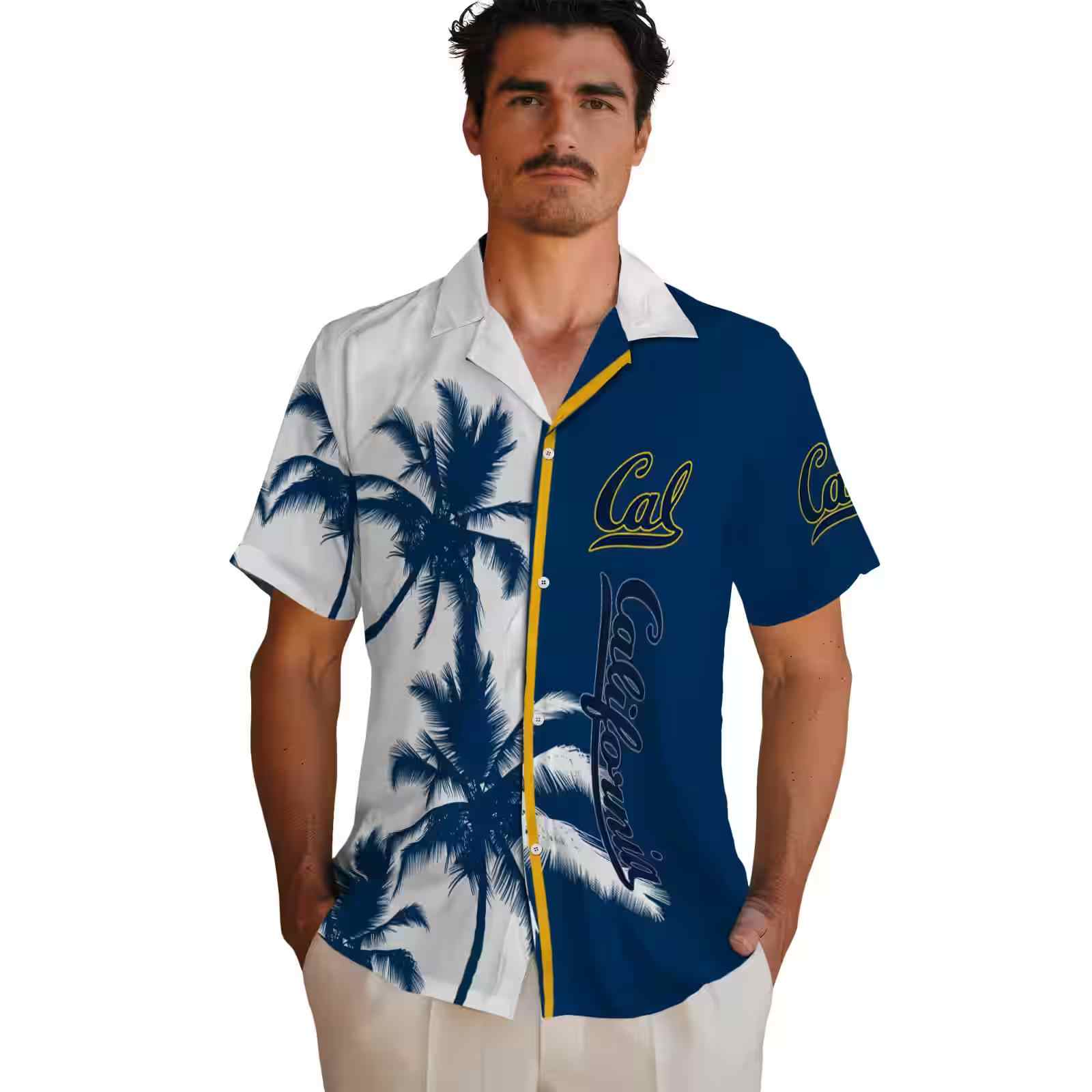 california golden bears palm trees blue white hawaiian shirt fashion forward