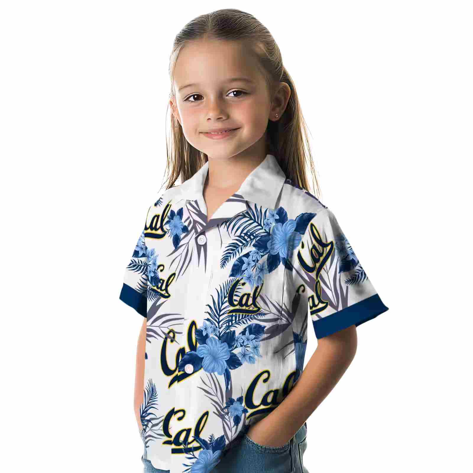 california golden bears patriotic hibiscus design blue white hawaiian shirt premium grade