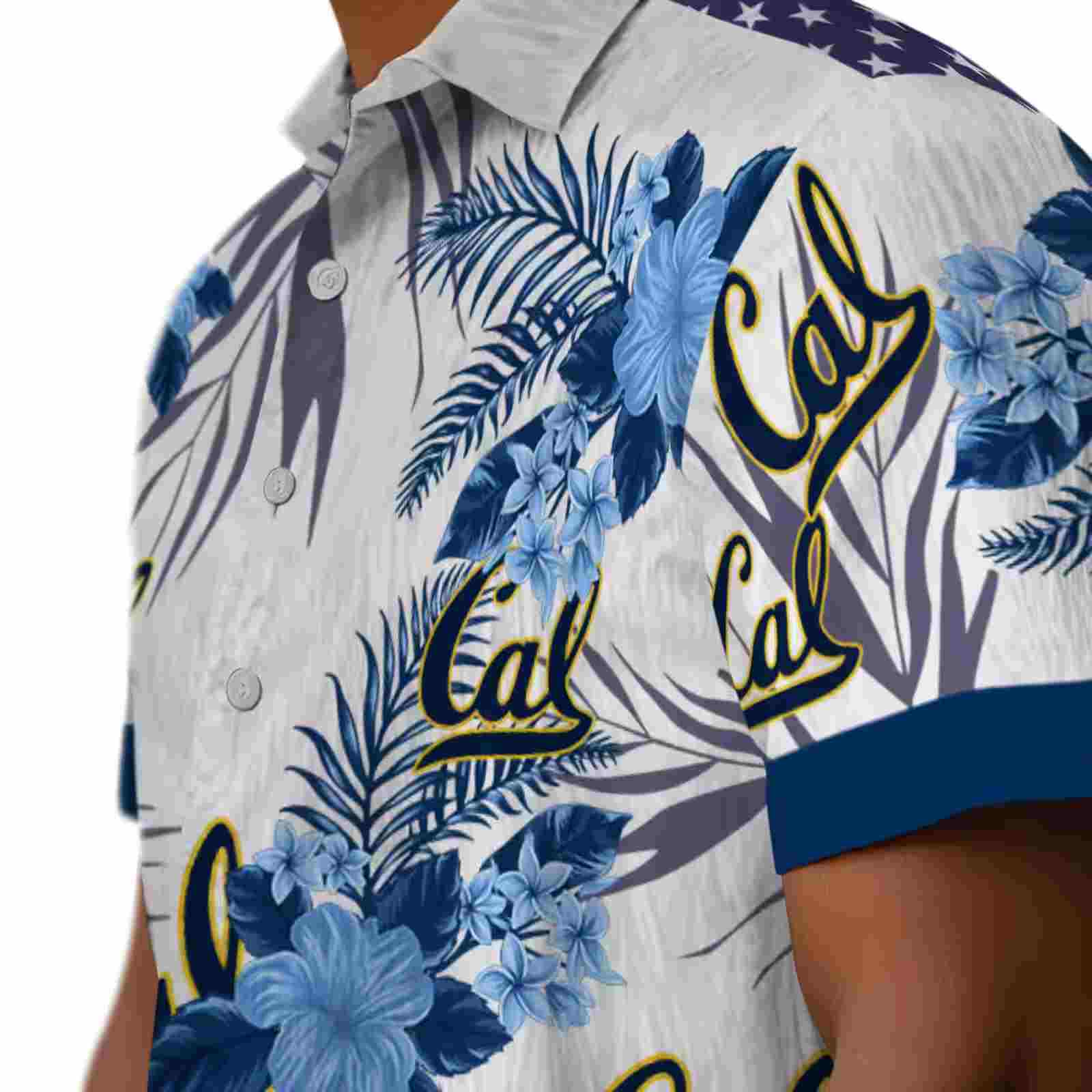 california golden bears patriotic hibiscus design blue white hawaiian shirt trendy