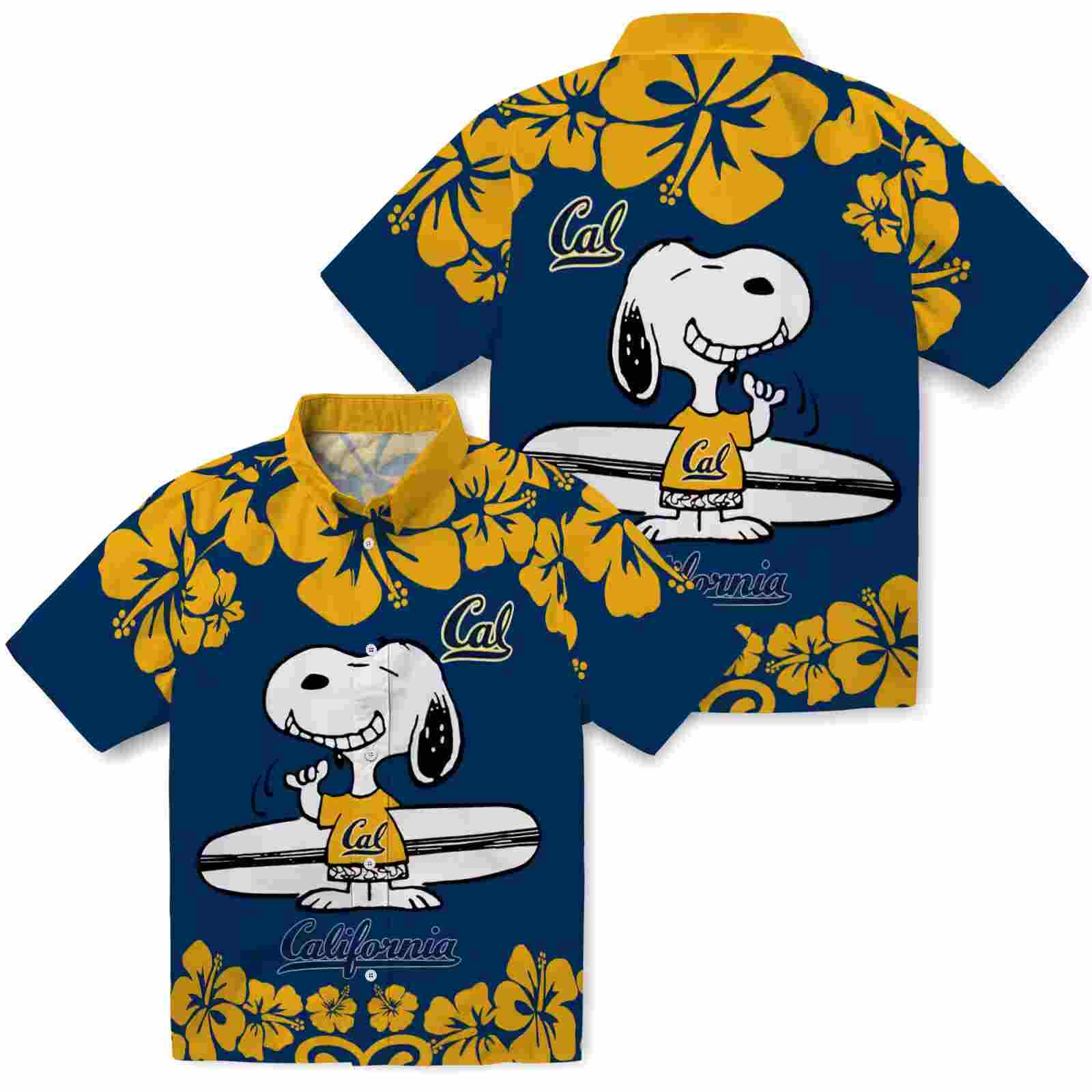 california golden bears snoopy surf blue white hawaiian shirt high quality