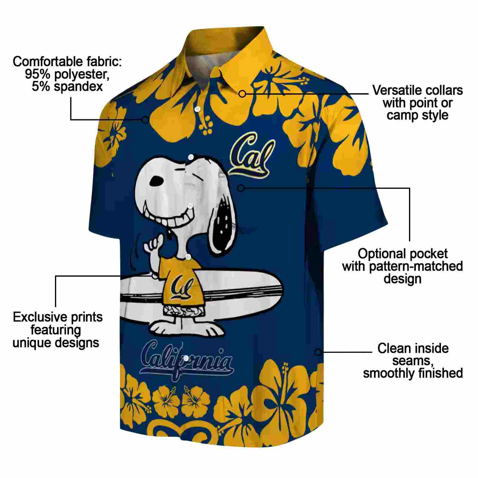 california golden bears snoopy surf blue white hawaiian shirt new arrival