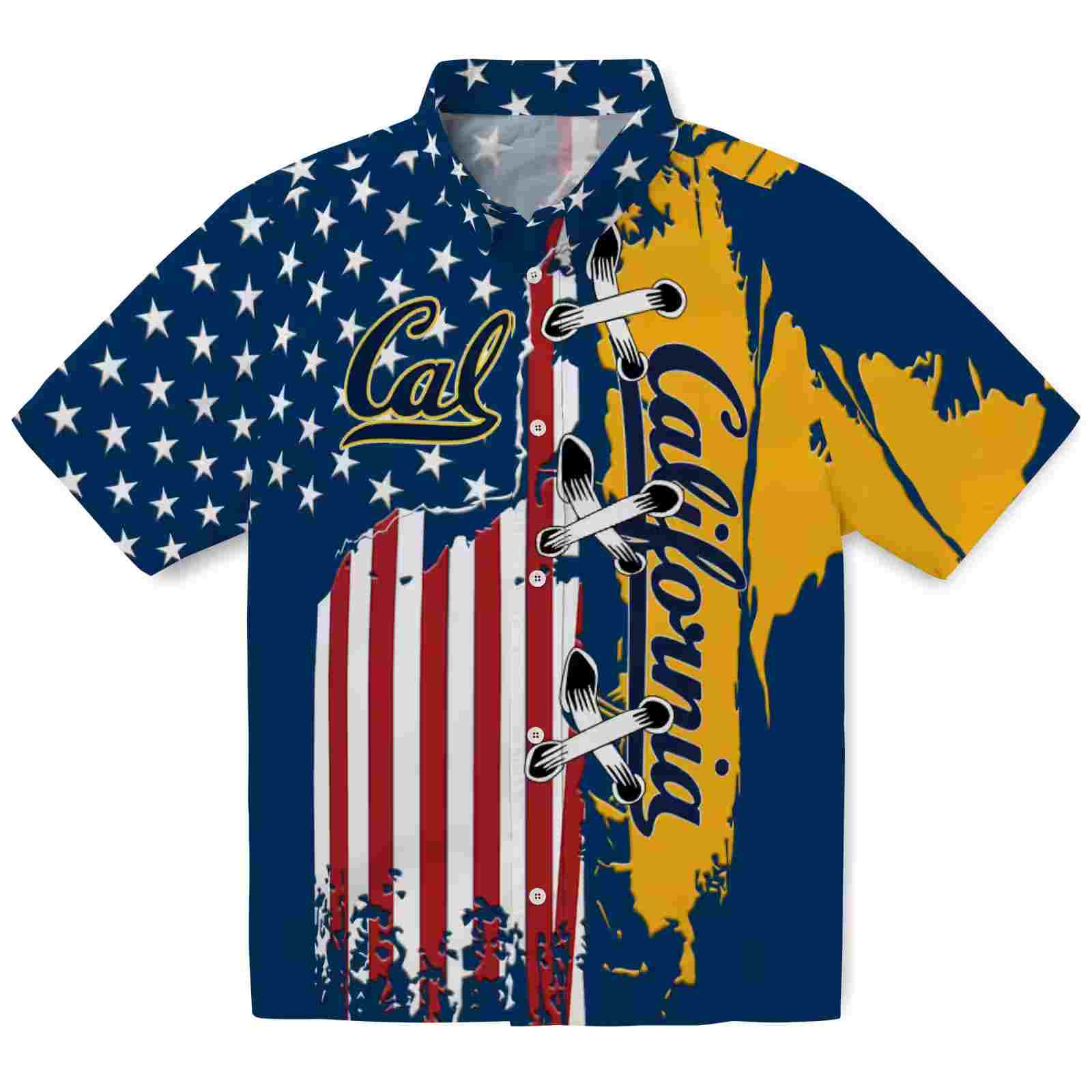 California Golden Bears Stitched Flag Blue Hawaiian Shirt