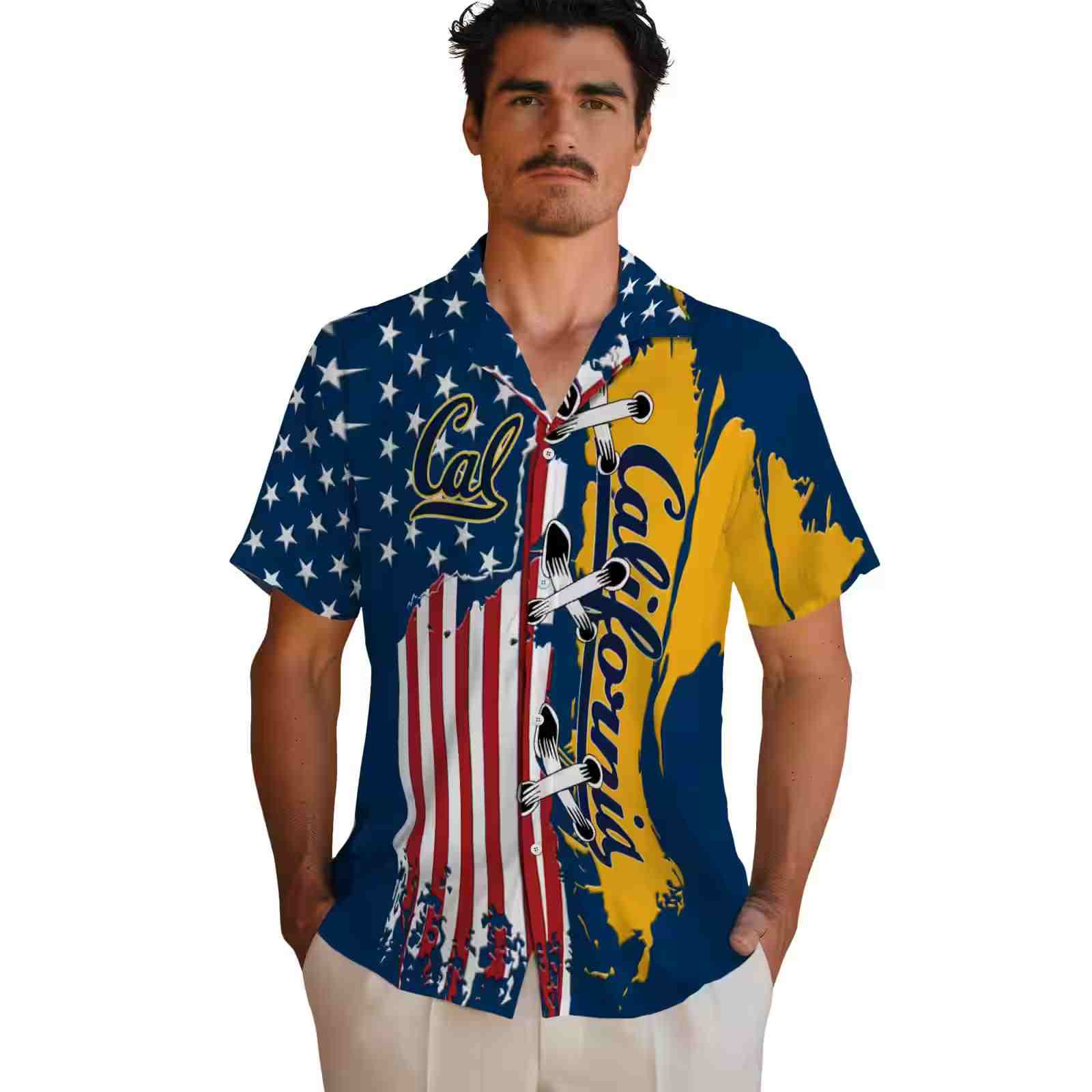 california golden bears stitched flag blue hawaiian shirt fashion forward