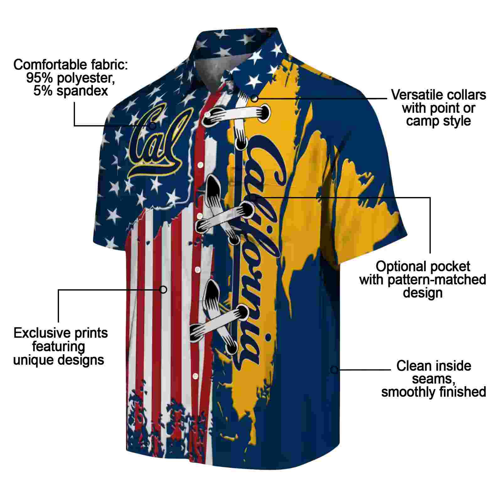 california golden bears stitched flag blue hawaiian shirt new arrival