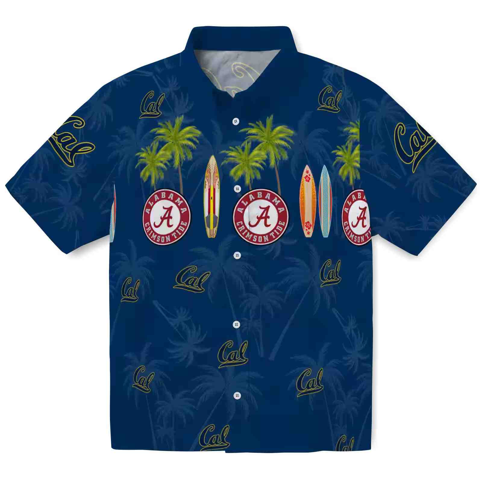 California Golden Bears Surfboard Palm Blue Hawaiian Shirt