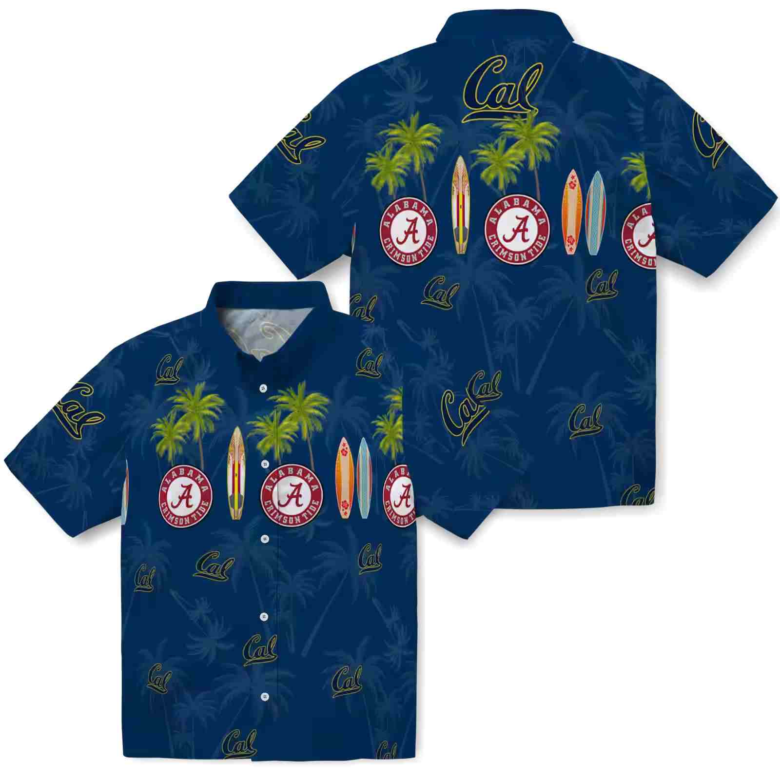 california golden bears surfboard palm blue hawaiian shirt high quality