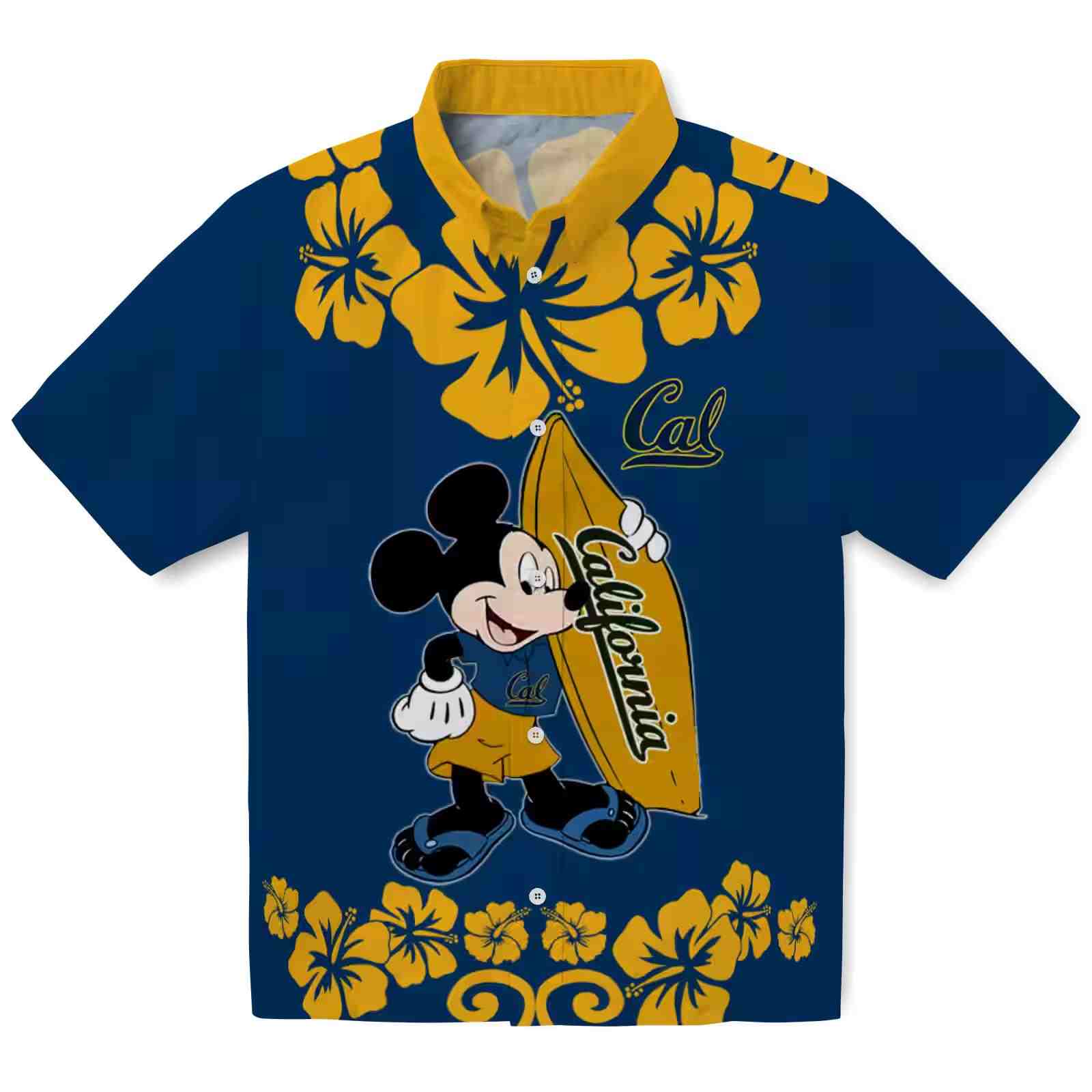 California Golden Bears Surfing Mickey Blue Hawaiian Shirt