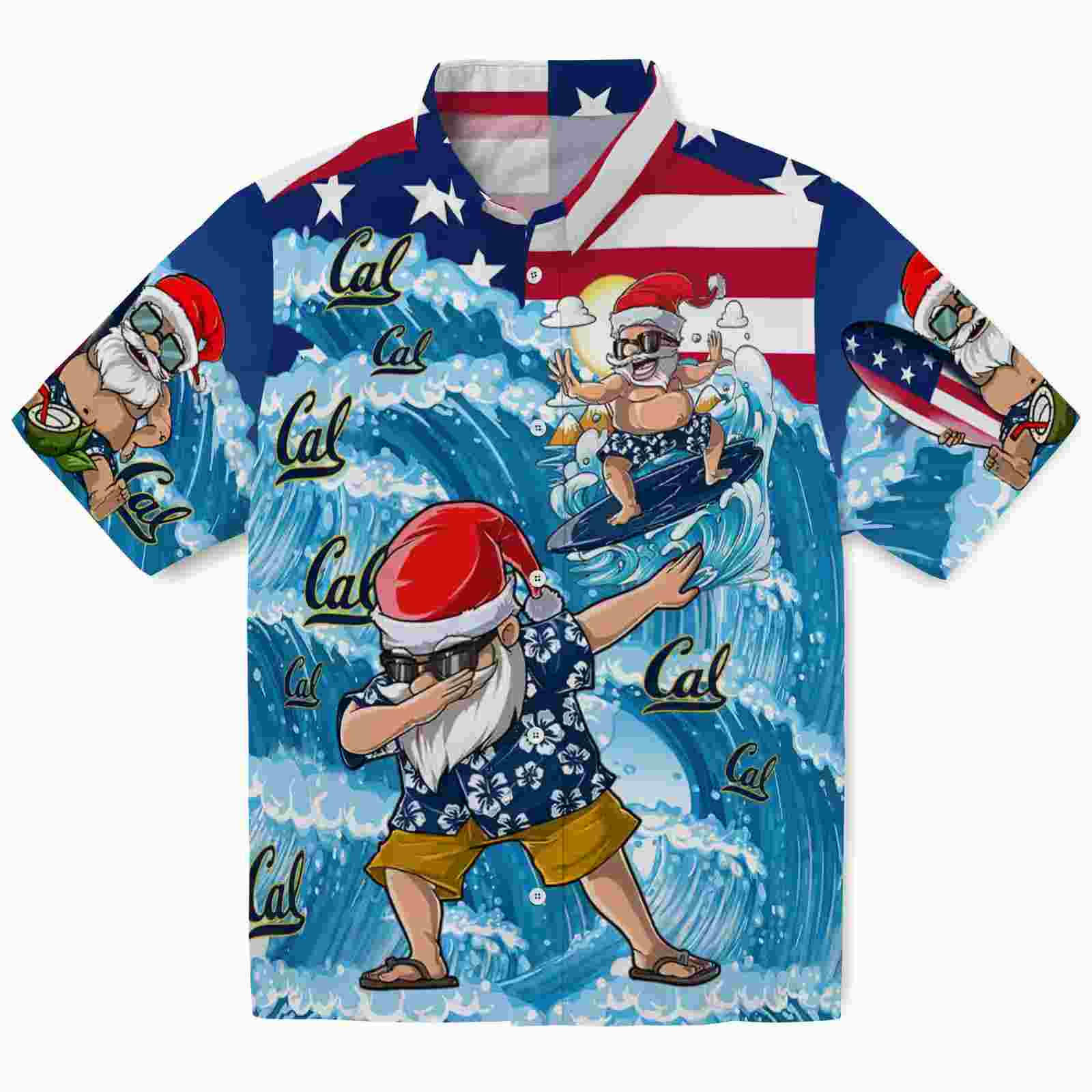 California Golden Bears Surfing Santa Blue Hawaiian Shirt