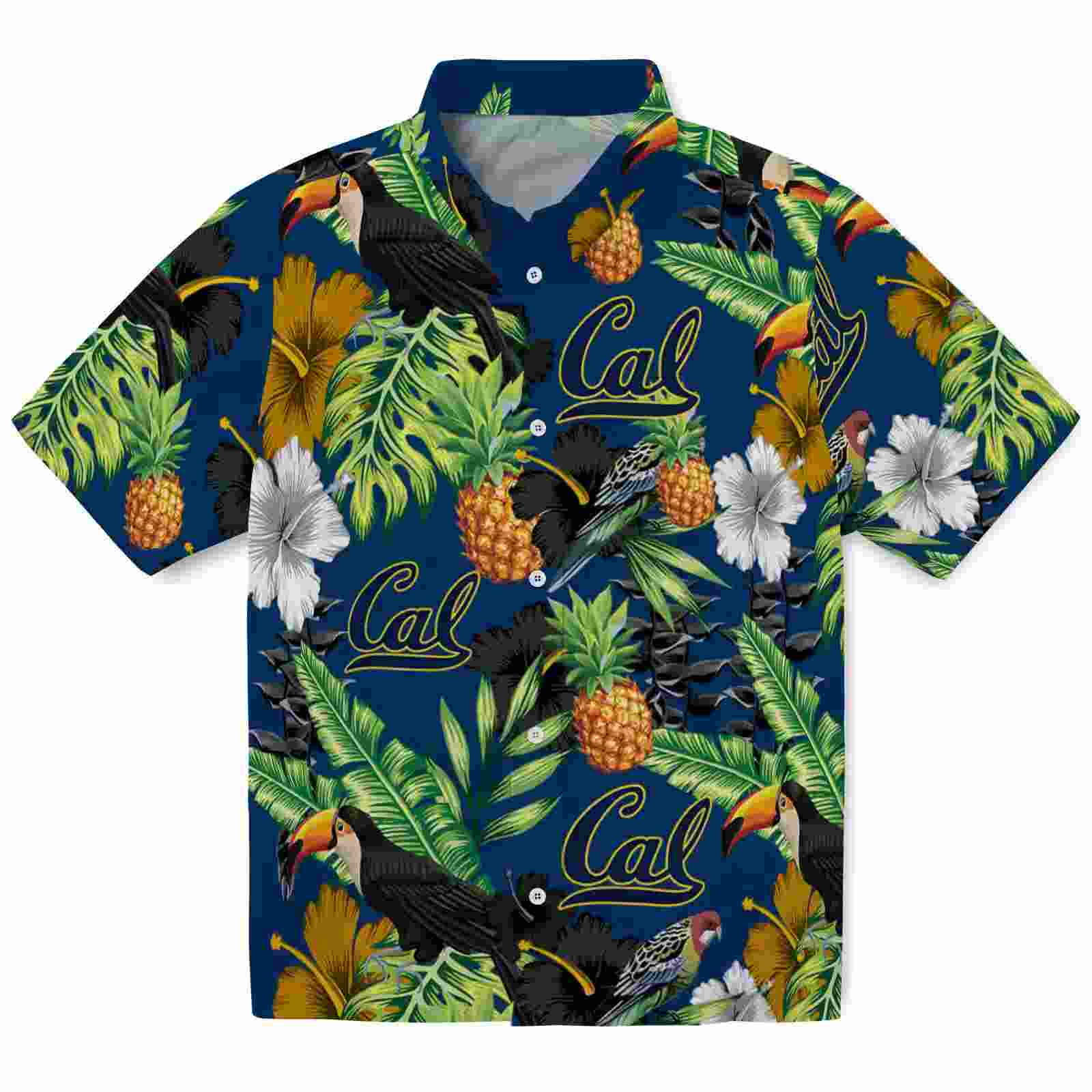 California Golden Bears Toucan Hibiscus Pineapple Blue Green Hawaiian Shirt