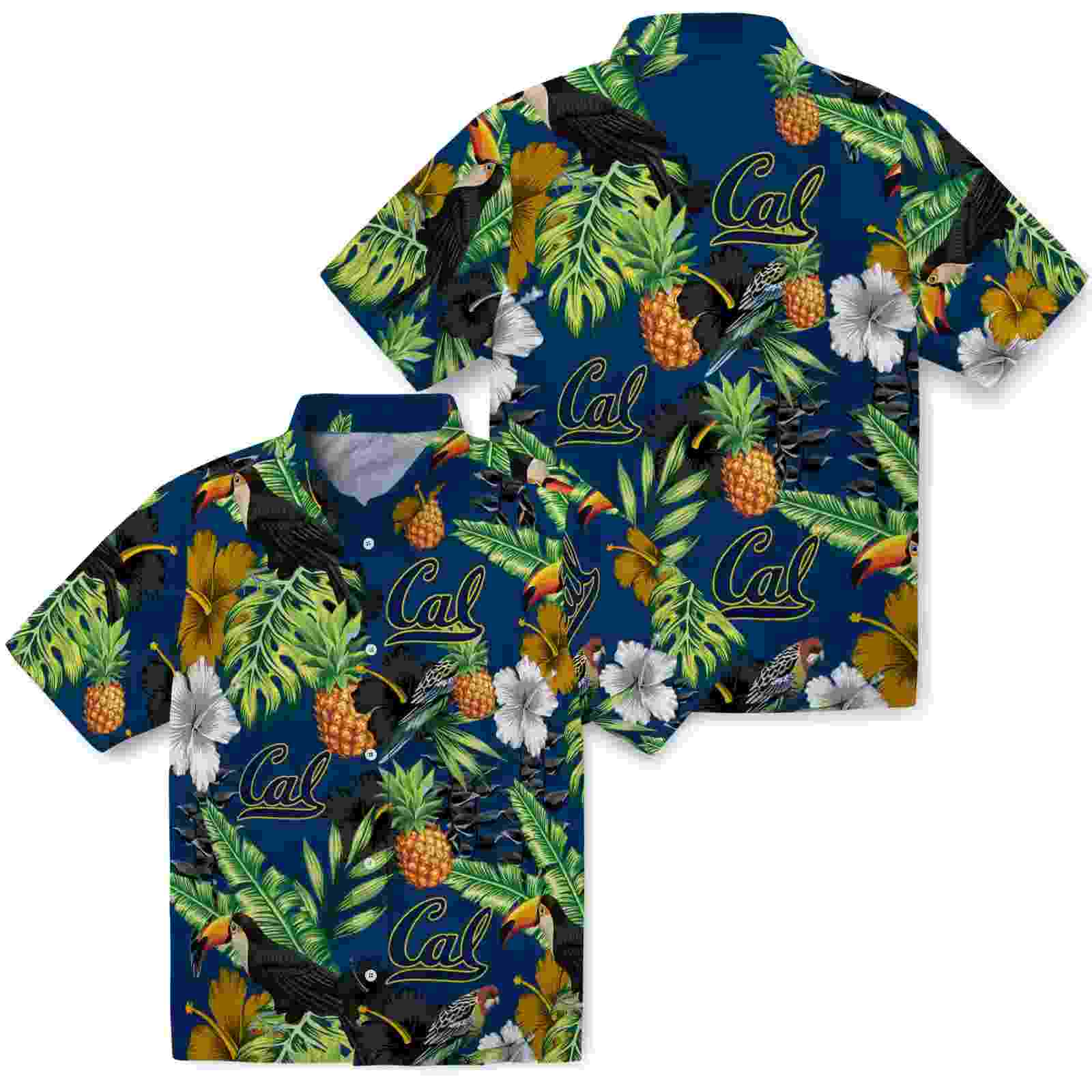 california golden bears toucan hibiscus pineapple blue green hawaiian shirt high quality