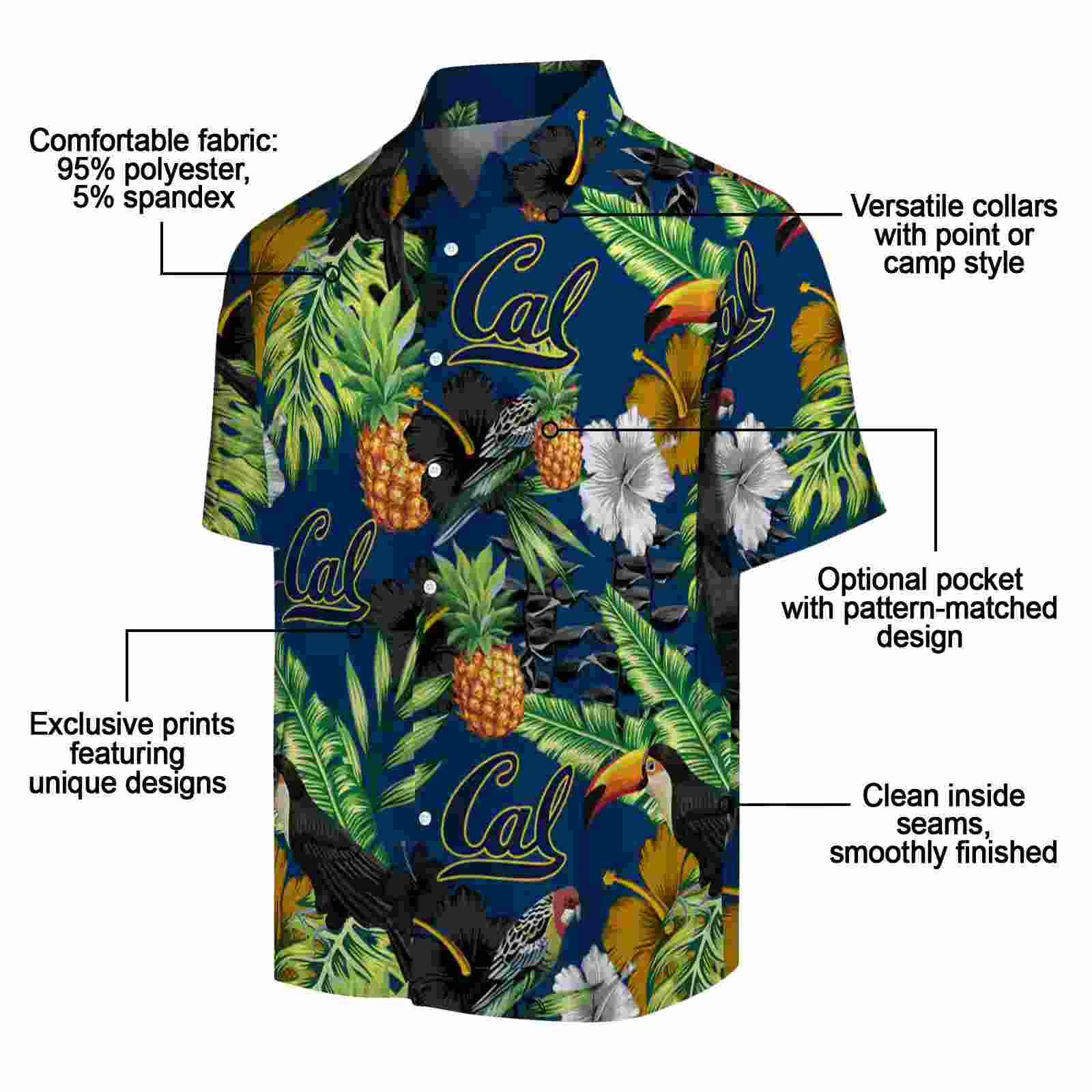 california golden bears toucan hibiscus pineapple blue green hawaiian shirt new arrival