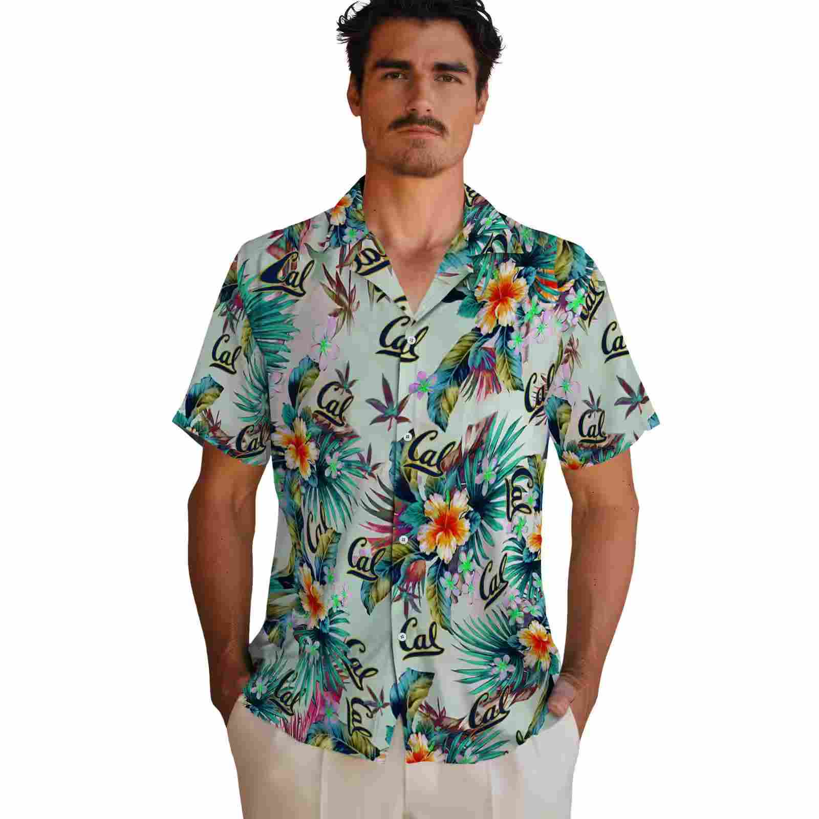 california golden bears tropical foliage green hawaiian shirt fashion forward