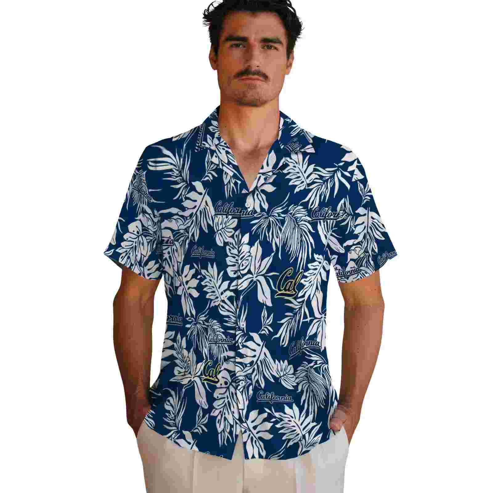 california golden bears tropical leaf blue white hawaiian shirt fashion forward