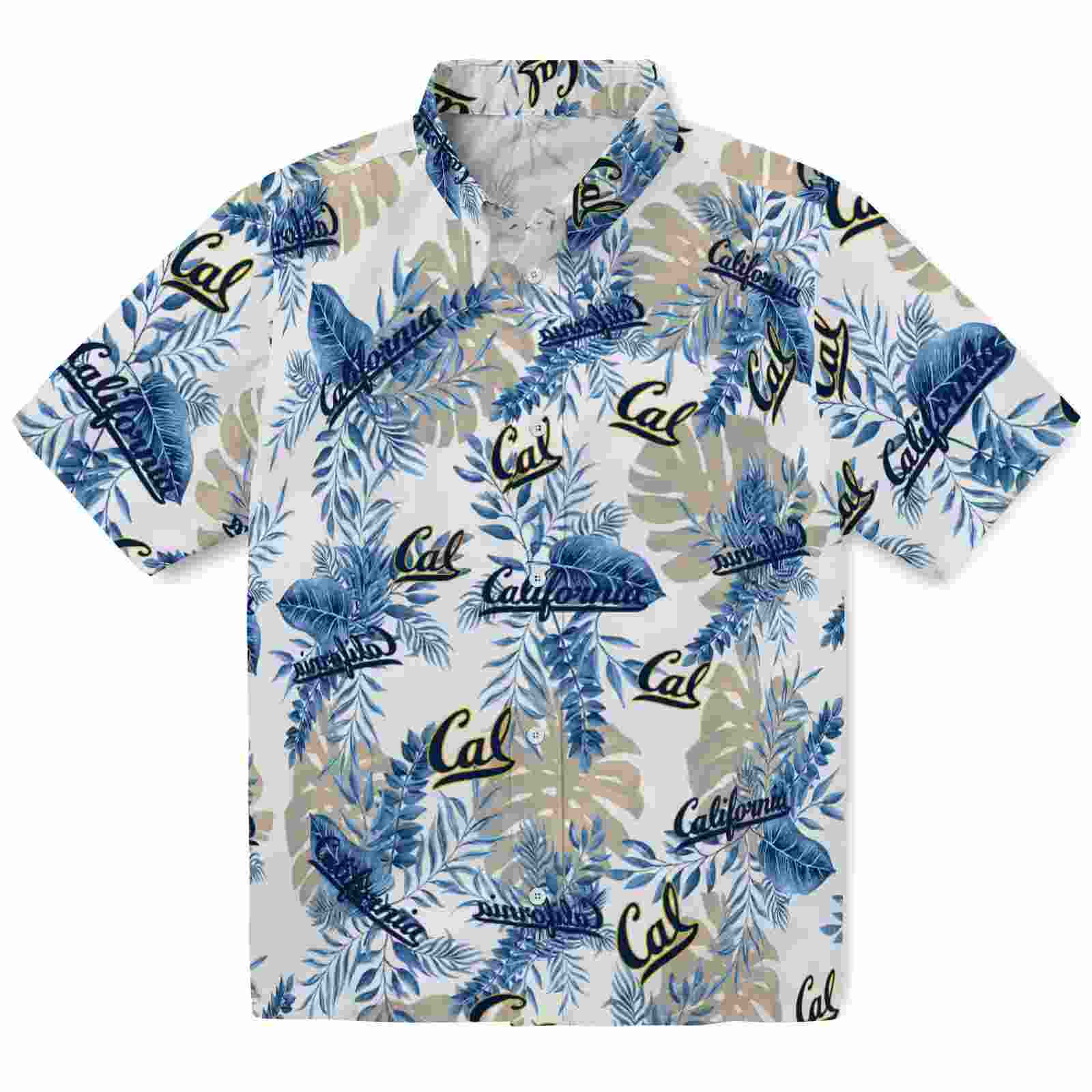 California Golden Bears Tropical Leaves Blue White Hawaiian Shirt