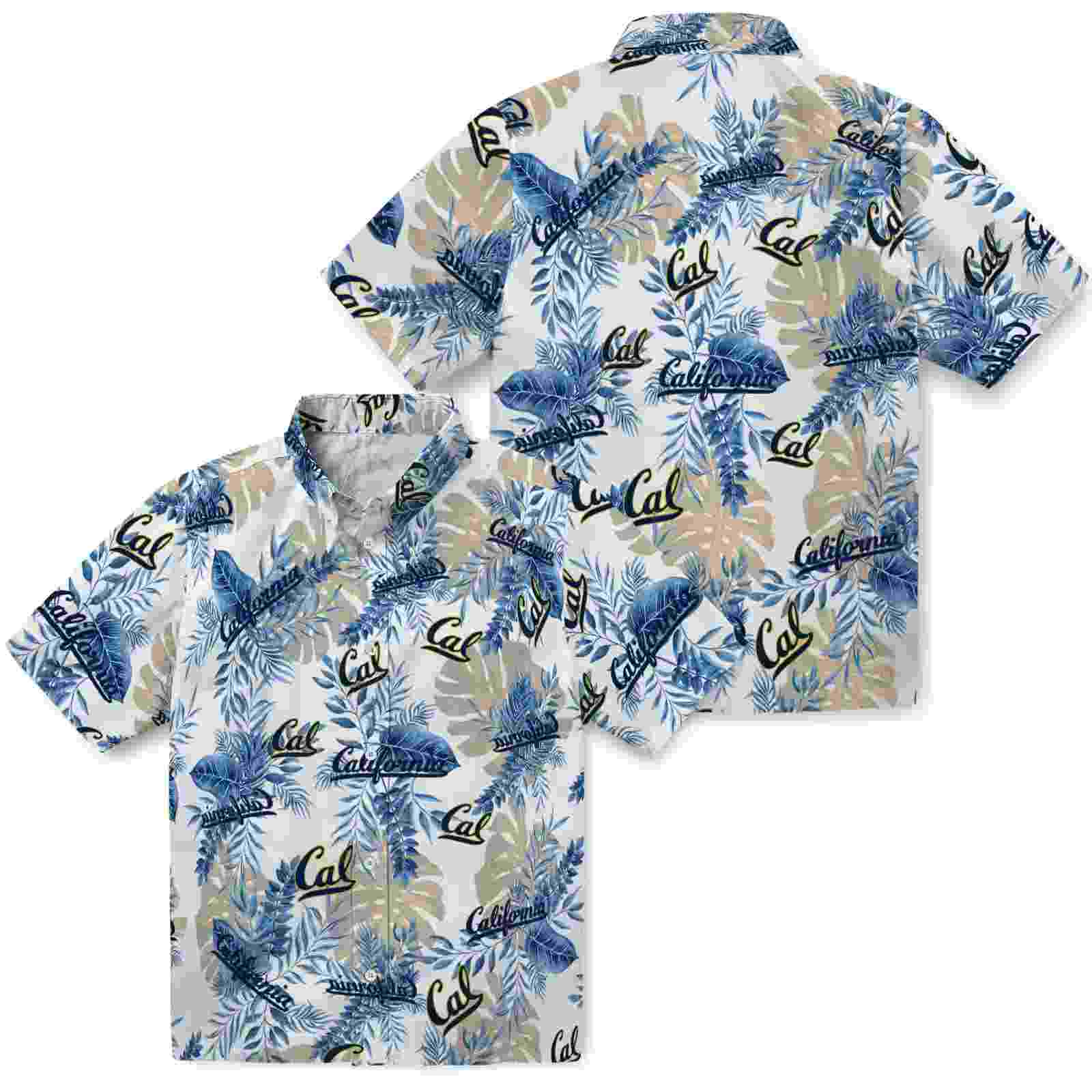 california golden bears tropical leaves blue white hawaiian shirt high quality